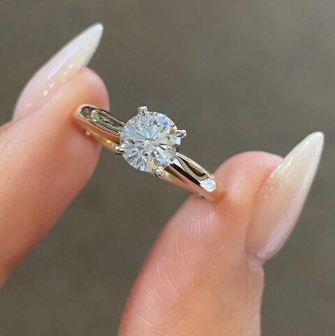 14k Yellow Gold G.I.A. Certified .73 carat Round Brilliant Cut Diamond Solitaire Ring