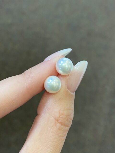 14k White Gold 8 mm Cultured Saltwater Akoya Pearl Stud Earrings