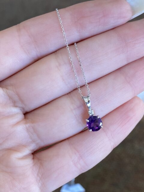 14k White Gold Genuine .84 Carat Amethyst & Diamond Pendant