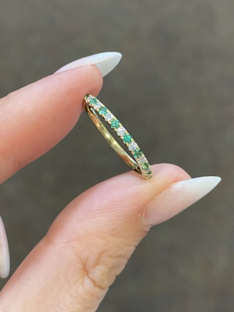 14k Yellow Gold Genuine Emerald & Diamond Delicate Band