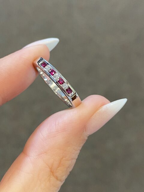 14k White Gold Channel Set Ruby & Diamond Band