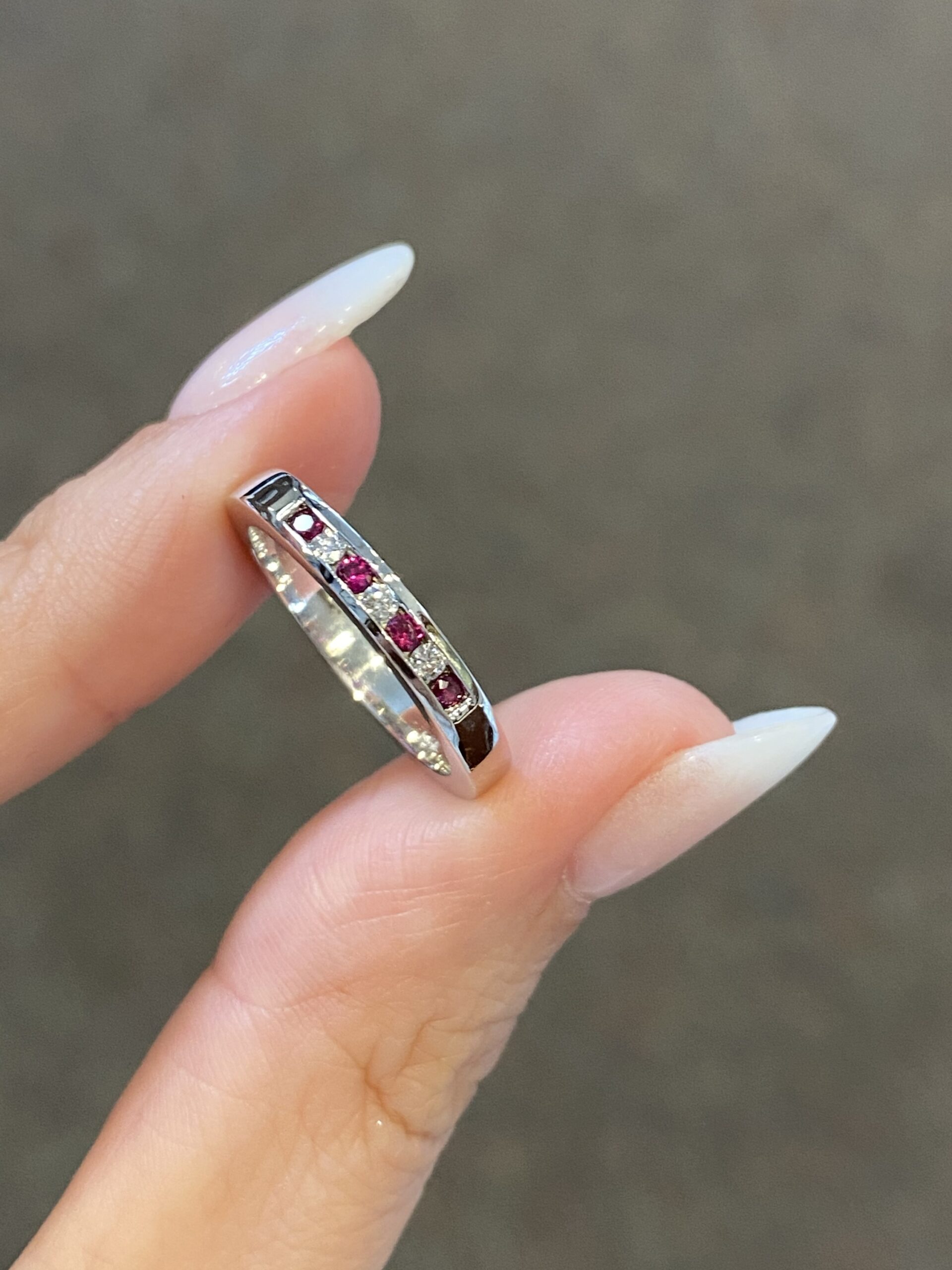 14k White Gold Channel Set Ruby & Diamond Band - Image 4