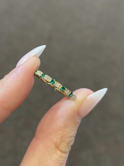 14k Yellow Gold Genuine .41 Cttw Emerald & Diamond 3/4 Band