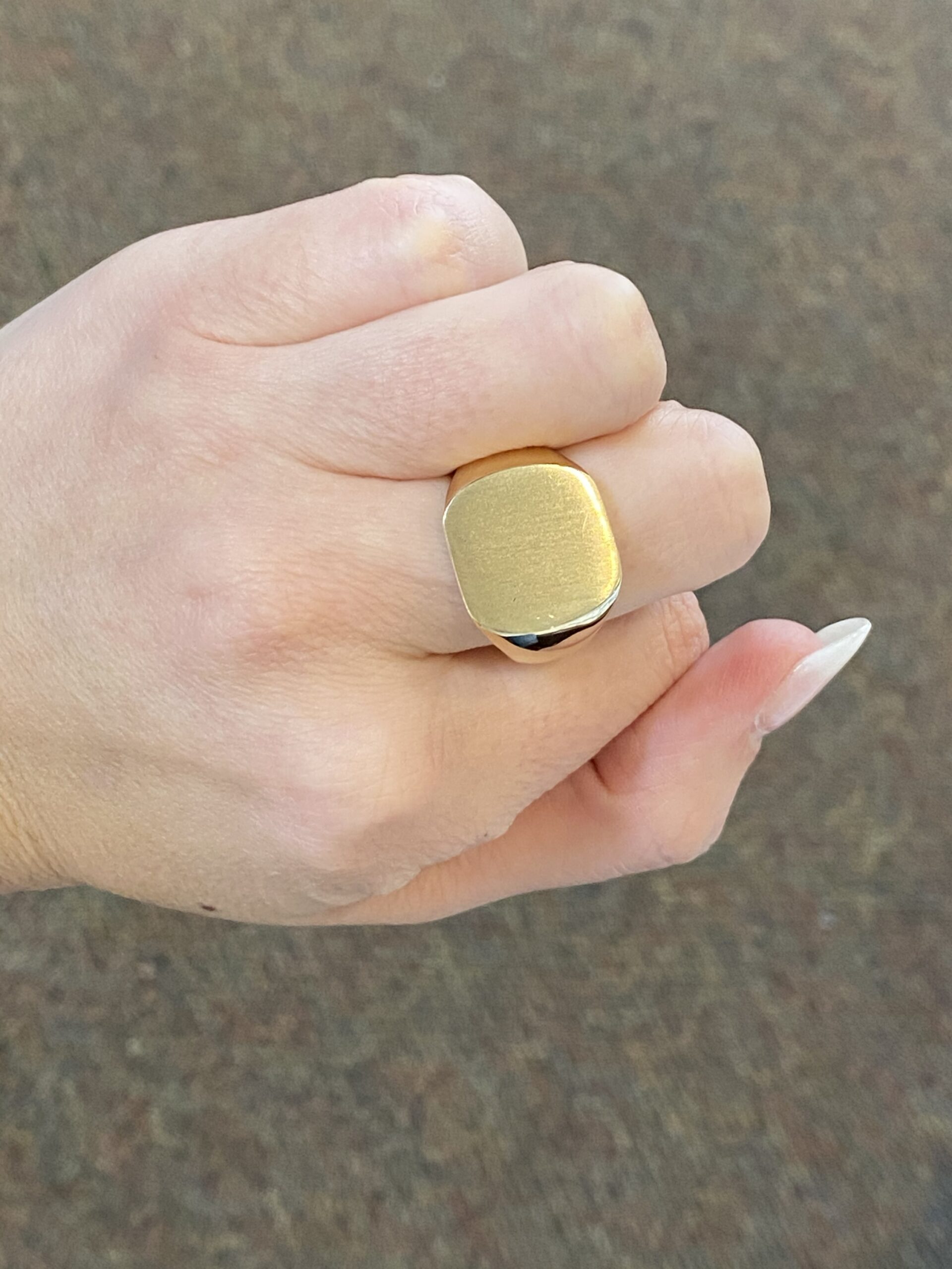 Gent’s 14k Yellow Gold Cushion Shaped Signet Ring With Brushed Top - Image 11