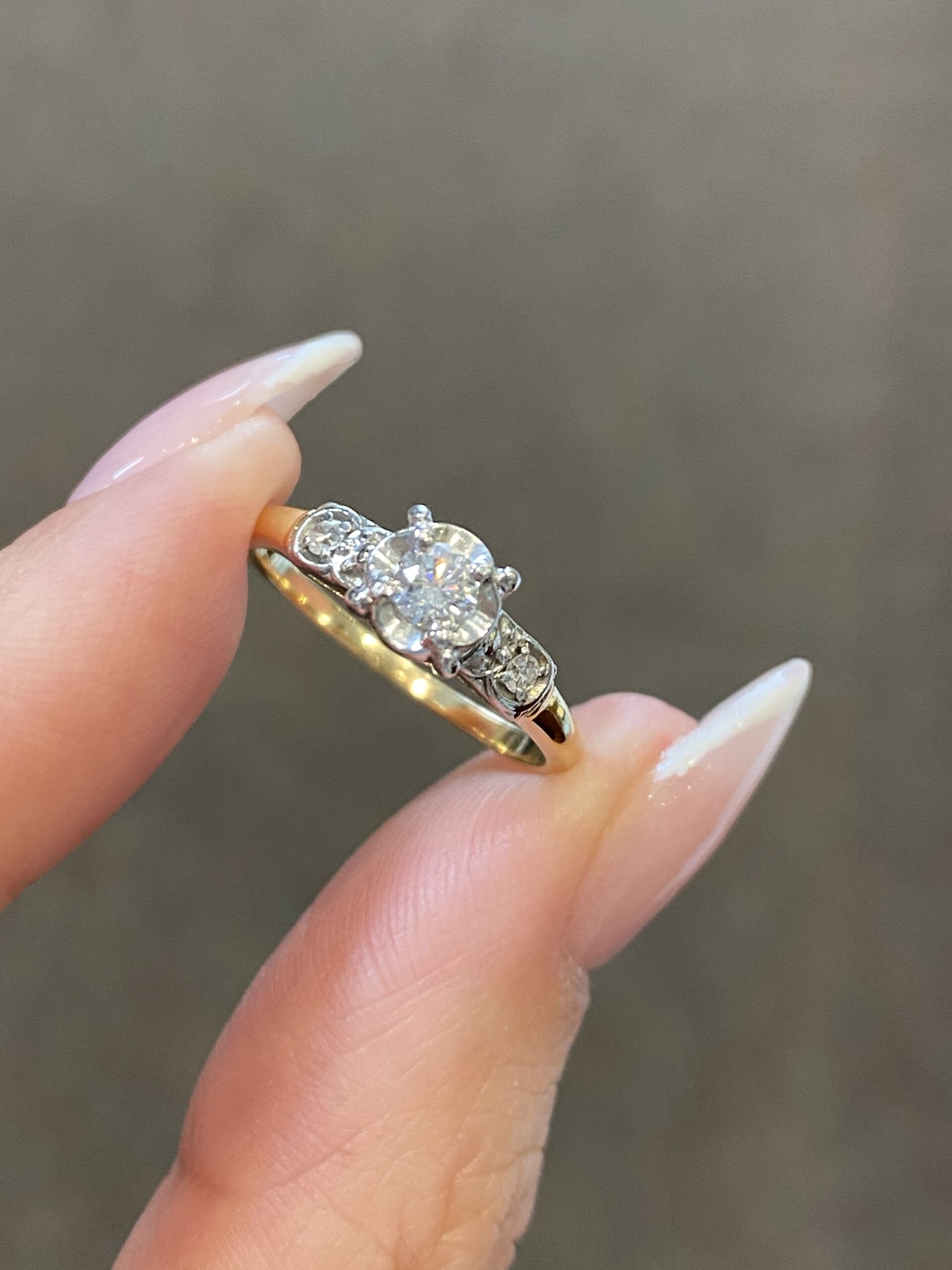 Antique 14k Yellow Gold .15 Cttw 3 Stone Diamond Ring - Image 3