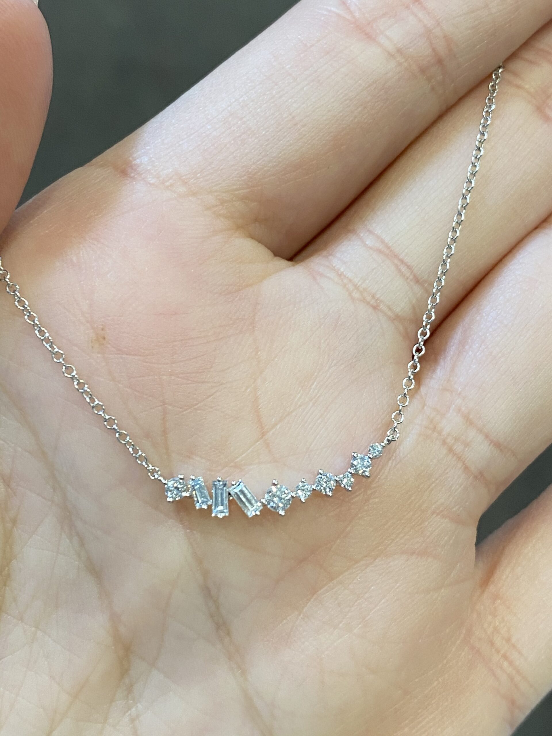 14k White Gold Genuine Scattered Diamond Necklace - Image 2
