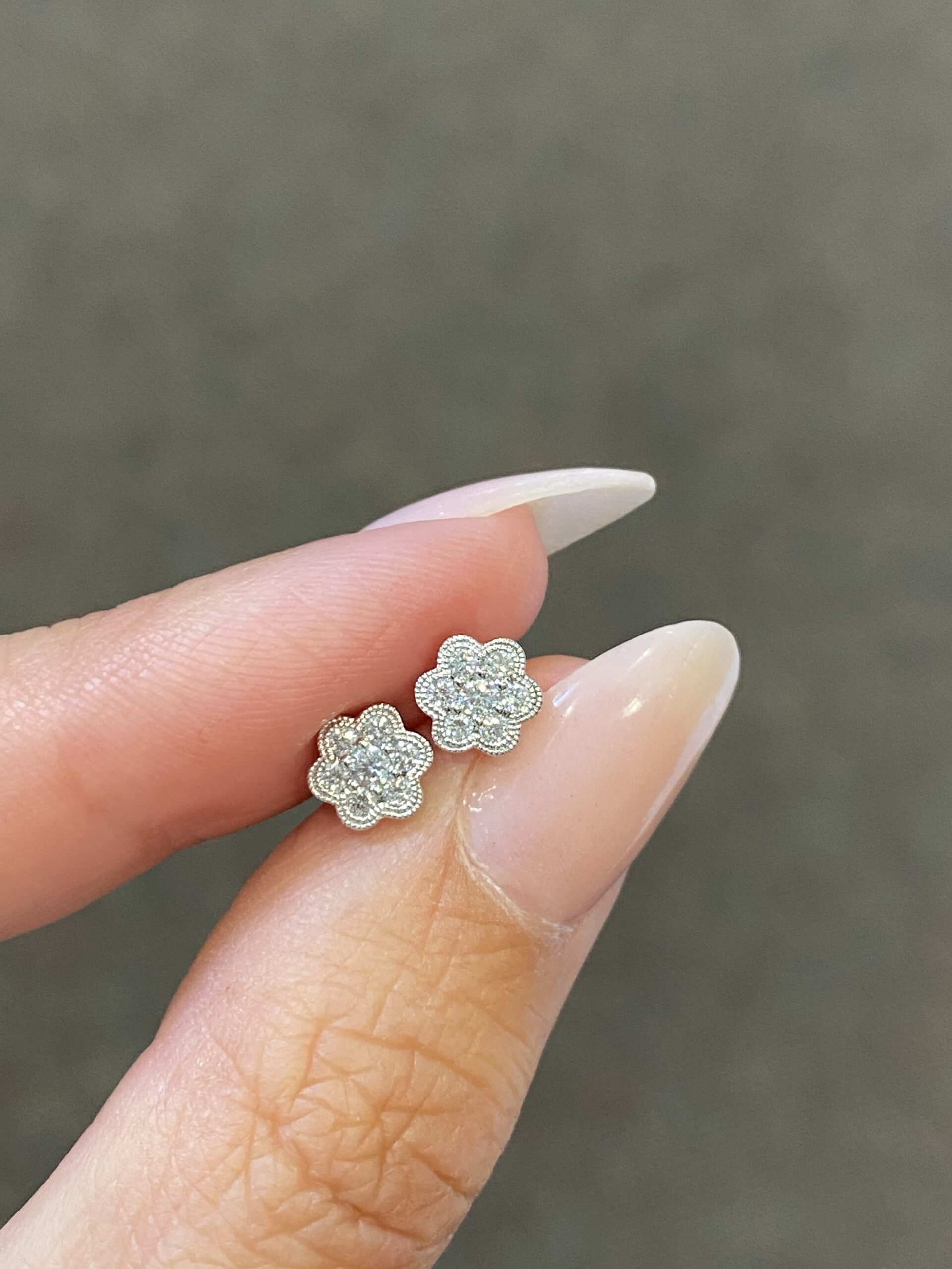 14k White Gold 1/4 Cttw Genuine Diamond Flower Cluster Stud Earrings