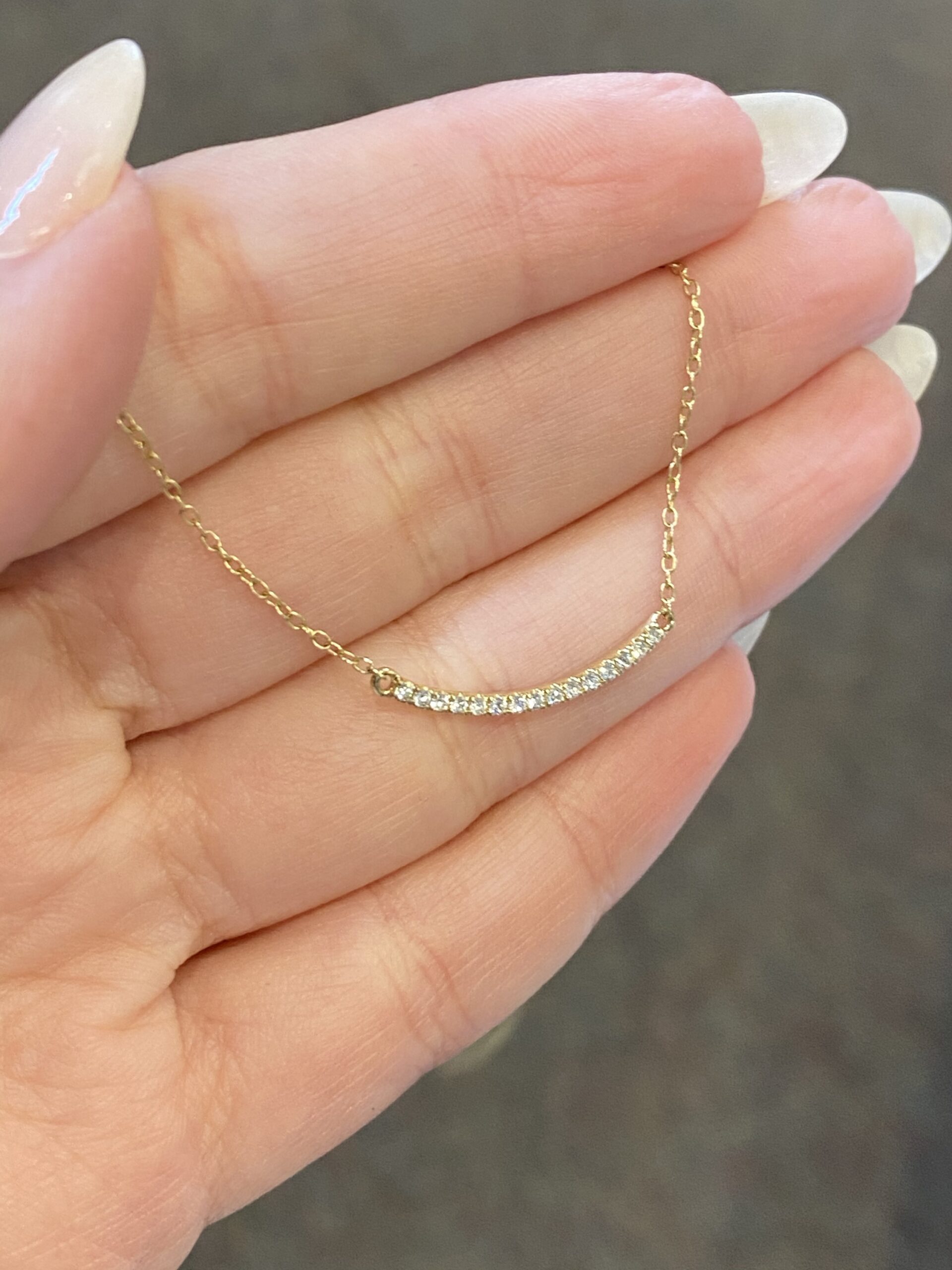 14k Yellow Gold Delicate Genuine Diamond Curved Bar Necklace - Image 6