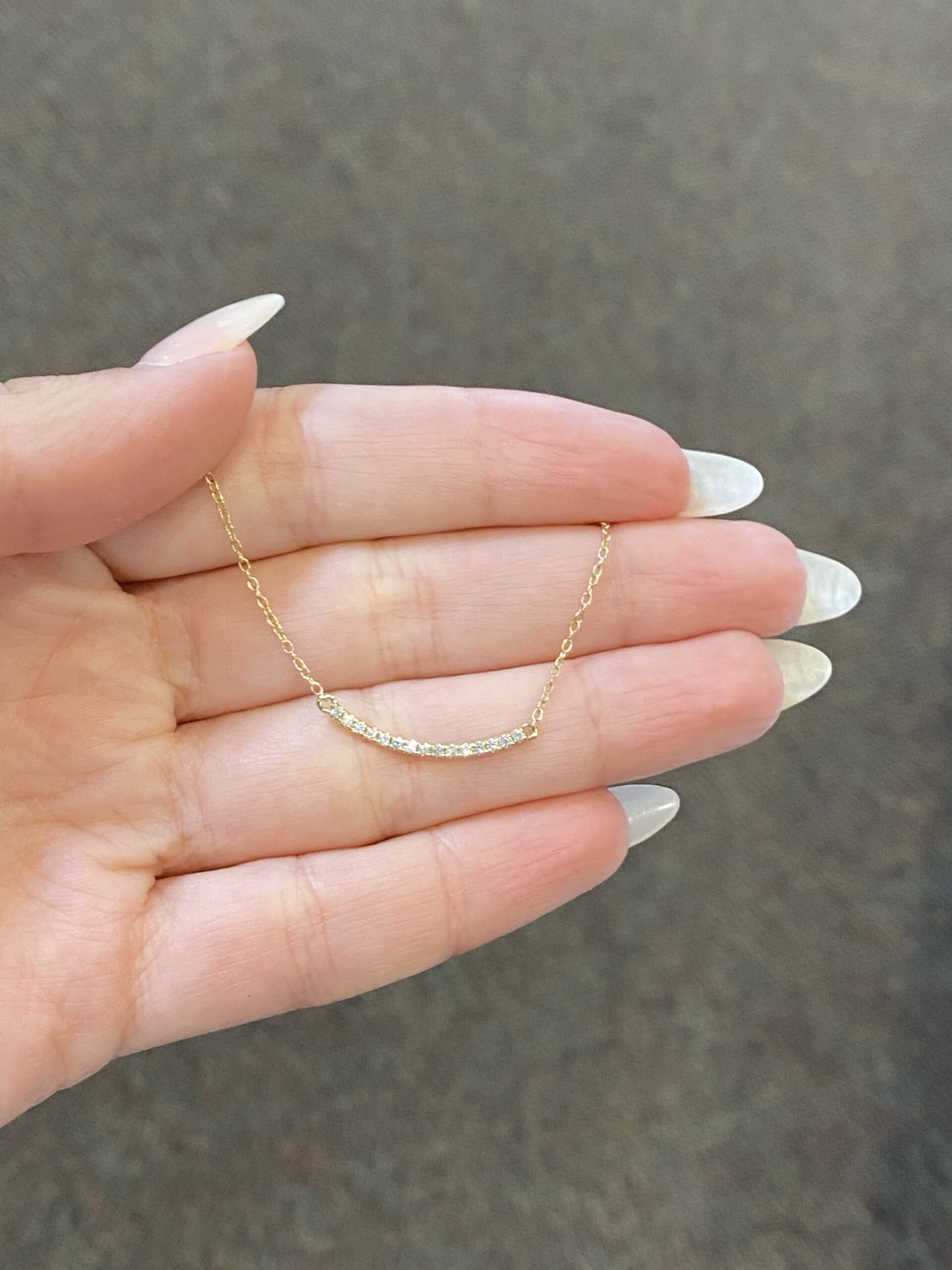 14k Yellow Gold Delicate Genuine Diamond Curved Bar Necklace - Image 5