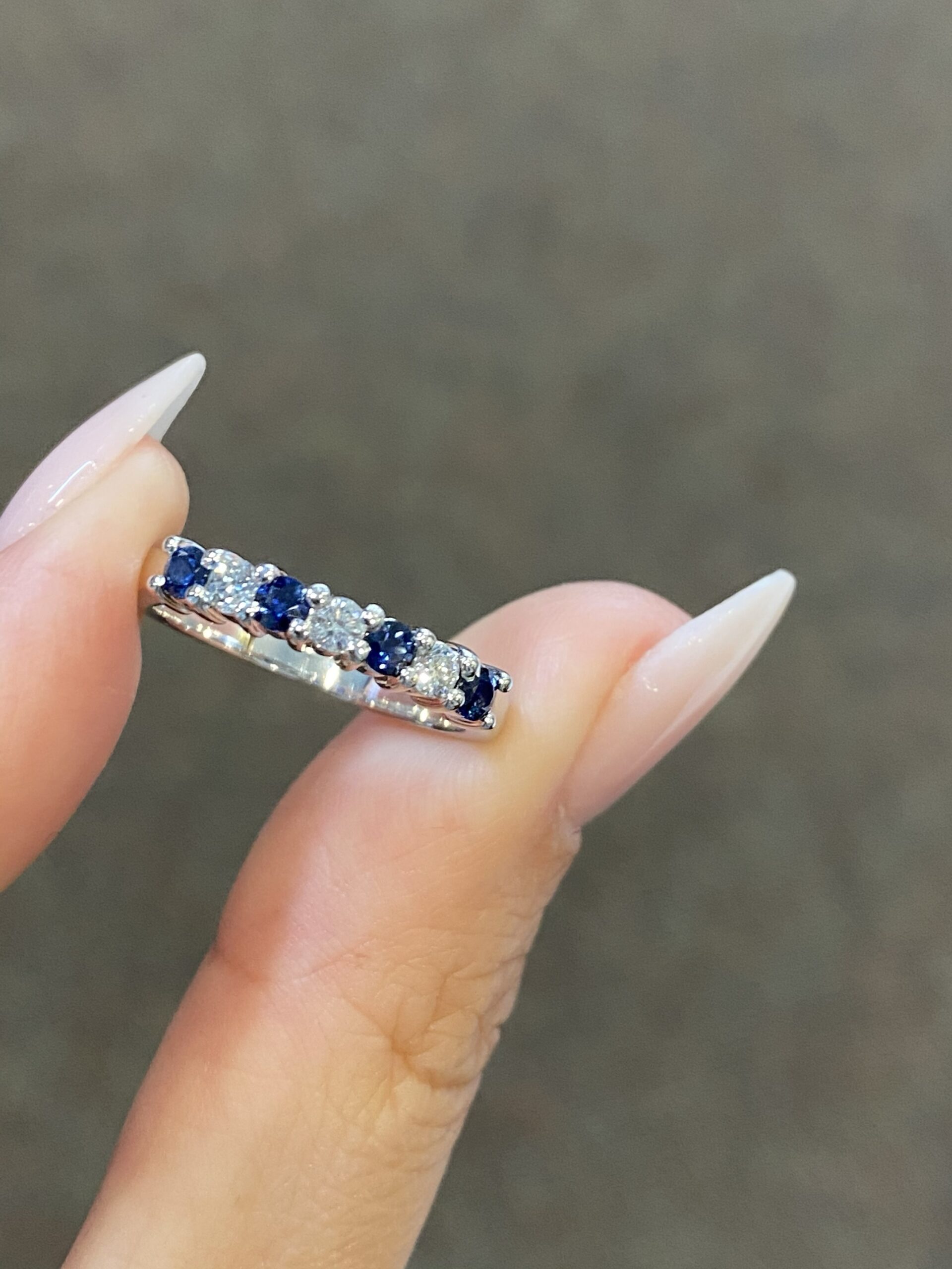 14k White Gold Genuine 7 Stone Sapphire & Diamond Band - Image 2