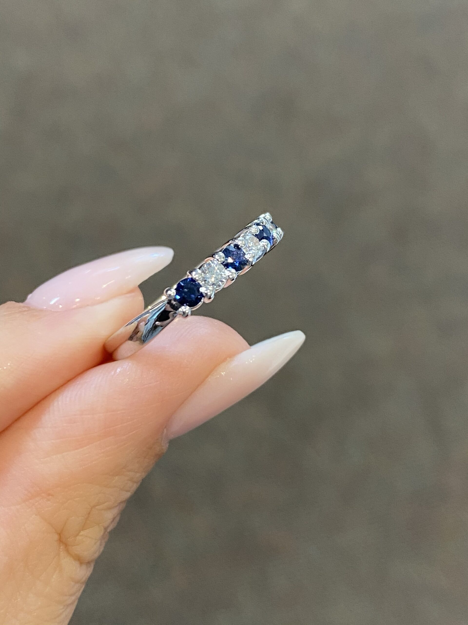 14k White Gold Genuine 7 Stone Sapphire & Diamond Band - Image 3