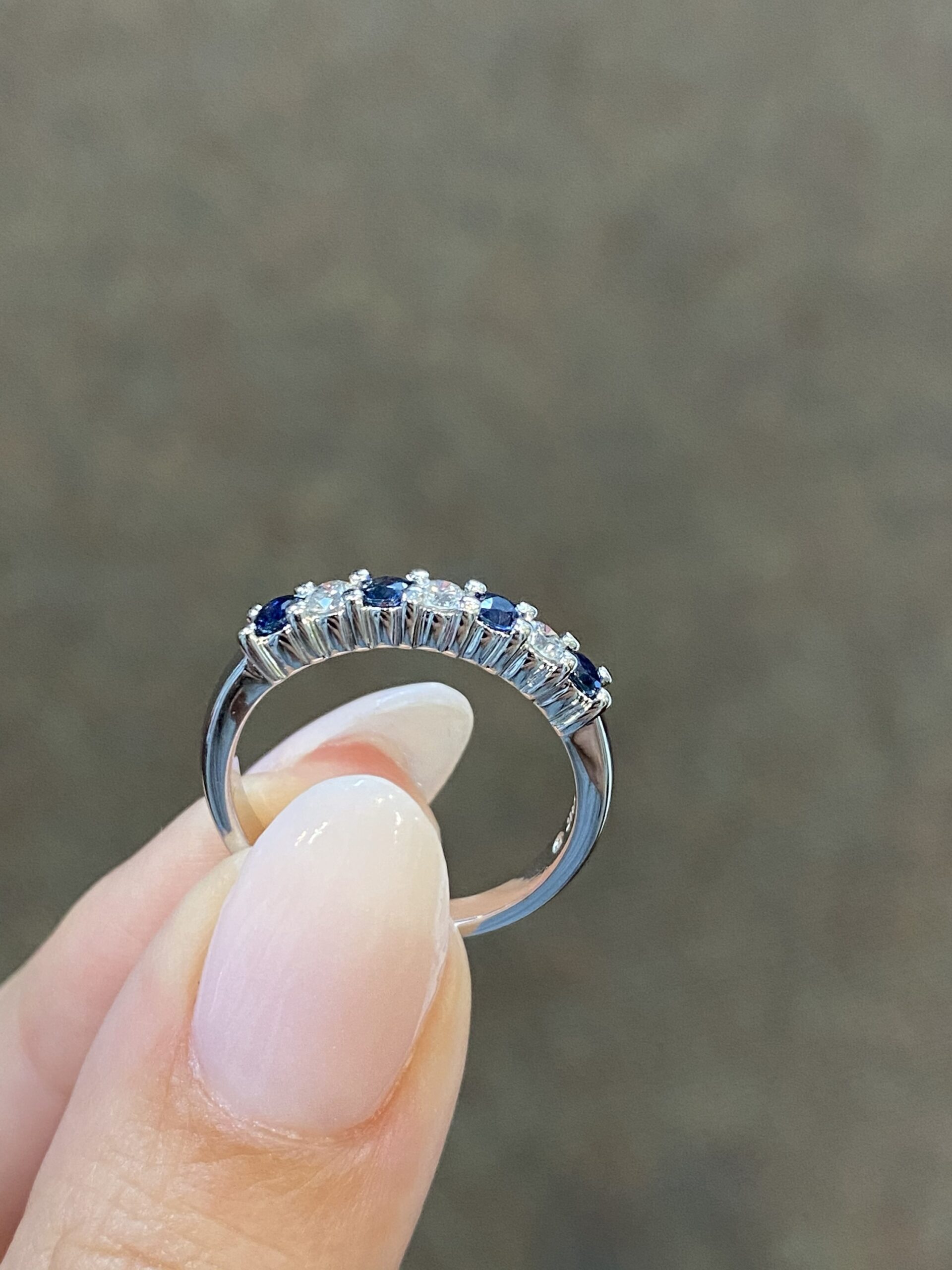 14k White Gold Genuine 7 Stone Sapphire & Diamond Band - Image 4