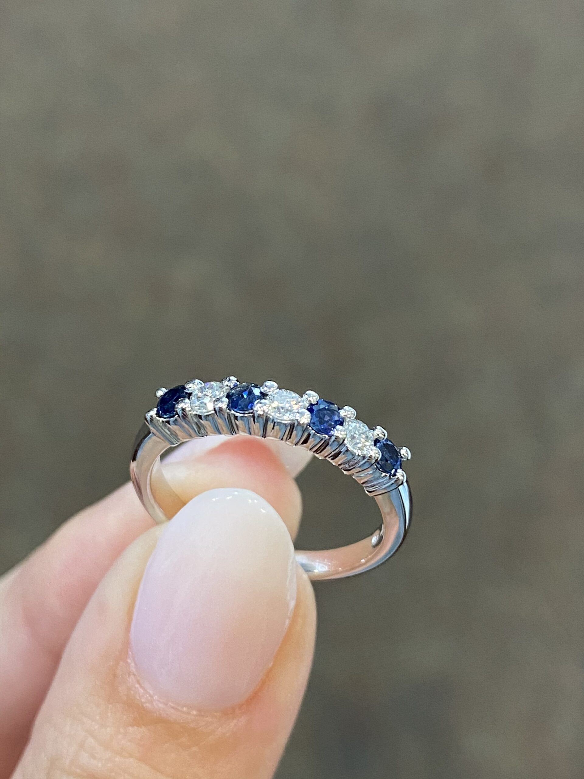 14k White Gold Genuine 7 Stone Sapphire & Diamond Band - Image 5