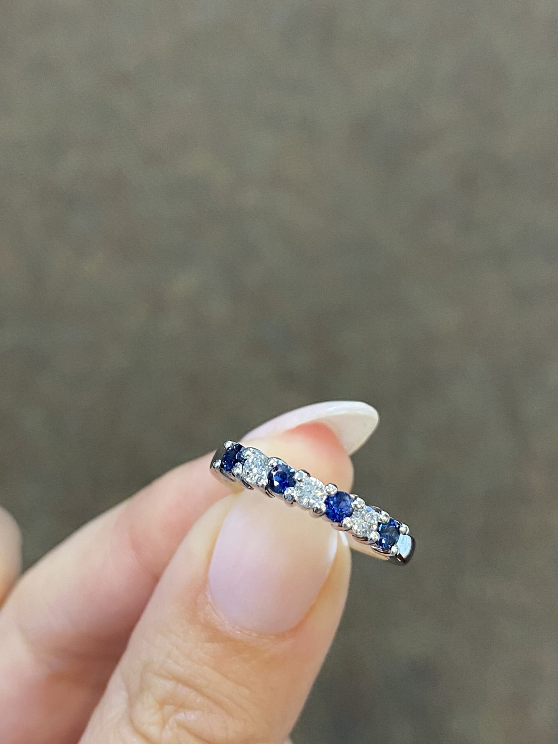 14k White Gold Genuine 7 Stone Sapphire & Diamond Band - Image 6