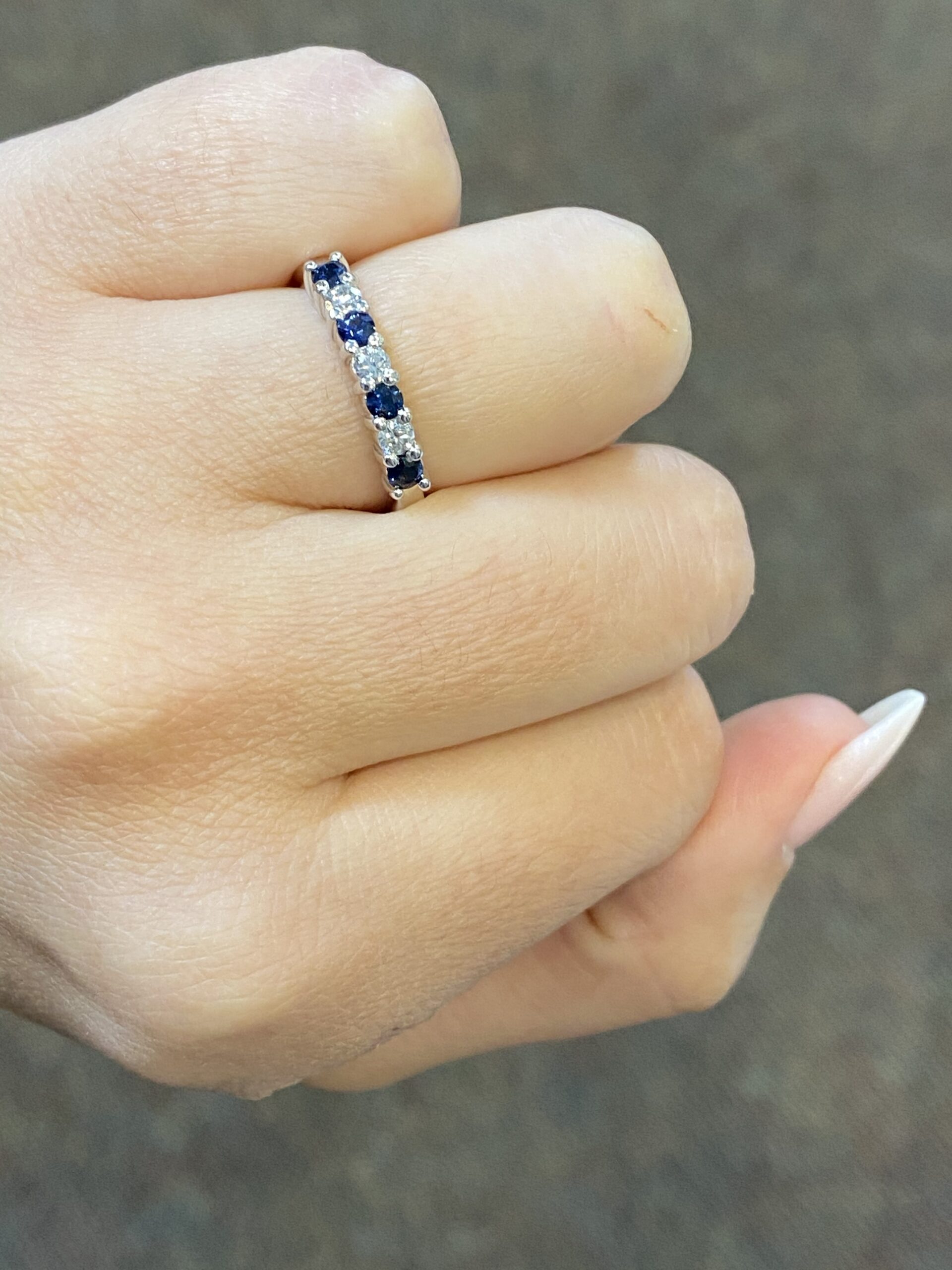 14k White Gold Genuine 7 Stone Sapphire & Diamond Band - Image 8