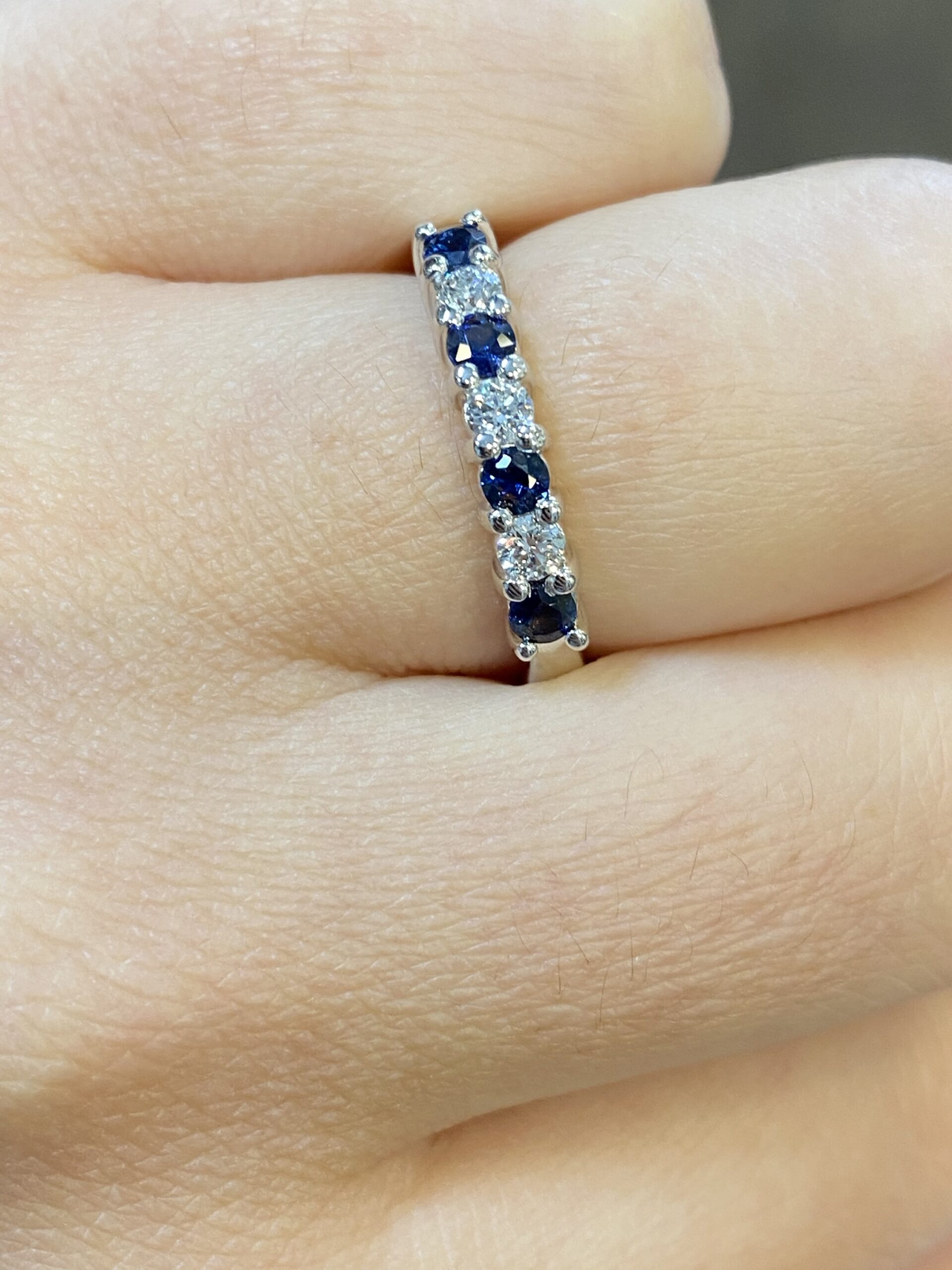 14k White Gold Genuine 7 Stone Sapphire & Diamond Band - Image 7