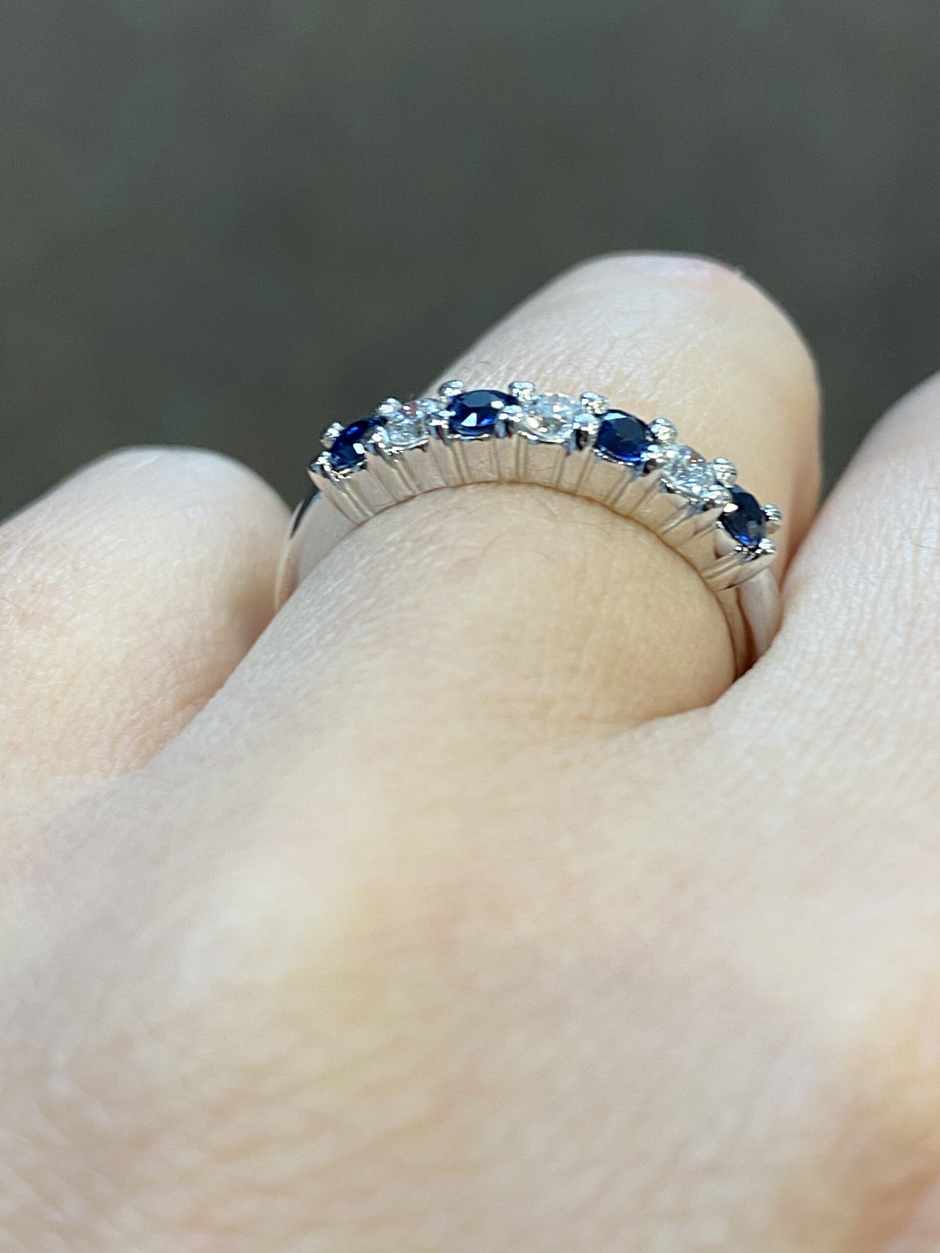 14k White Gold Genuine 7 Stone Sapphire & Diamond Band - Image 9