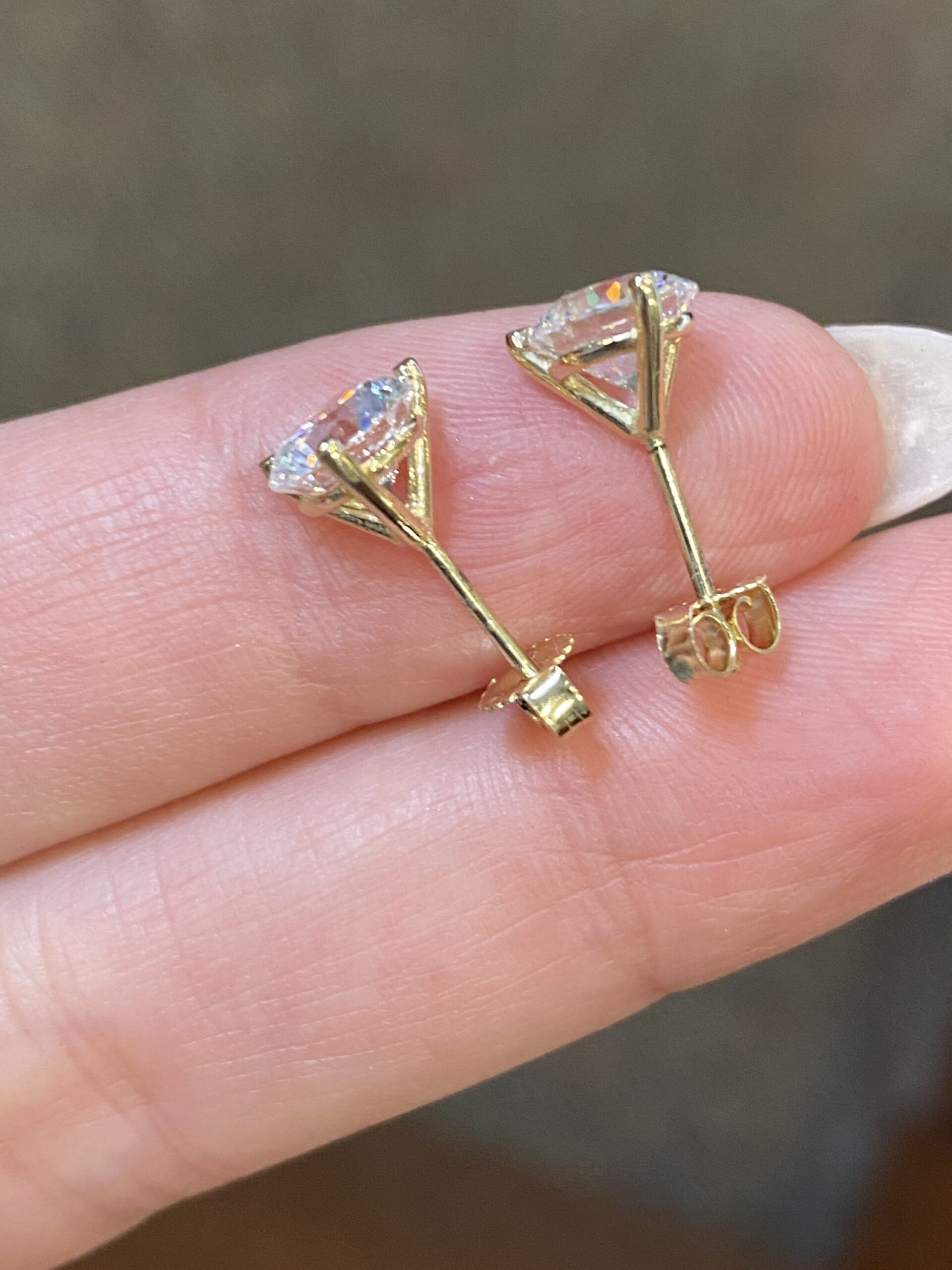 14k Yellow (Or White) Gold 6.5 MM (2 CTTW) CZ Stud Earrings - Image 3