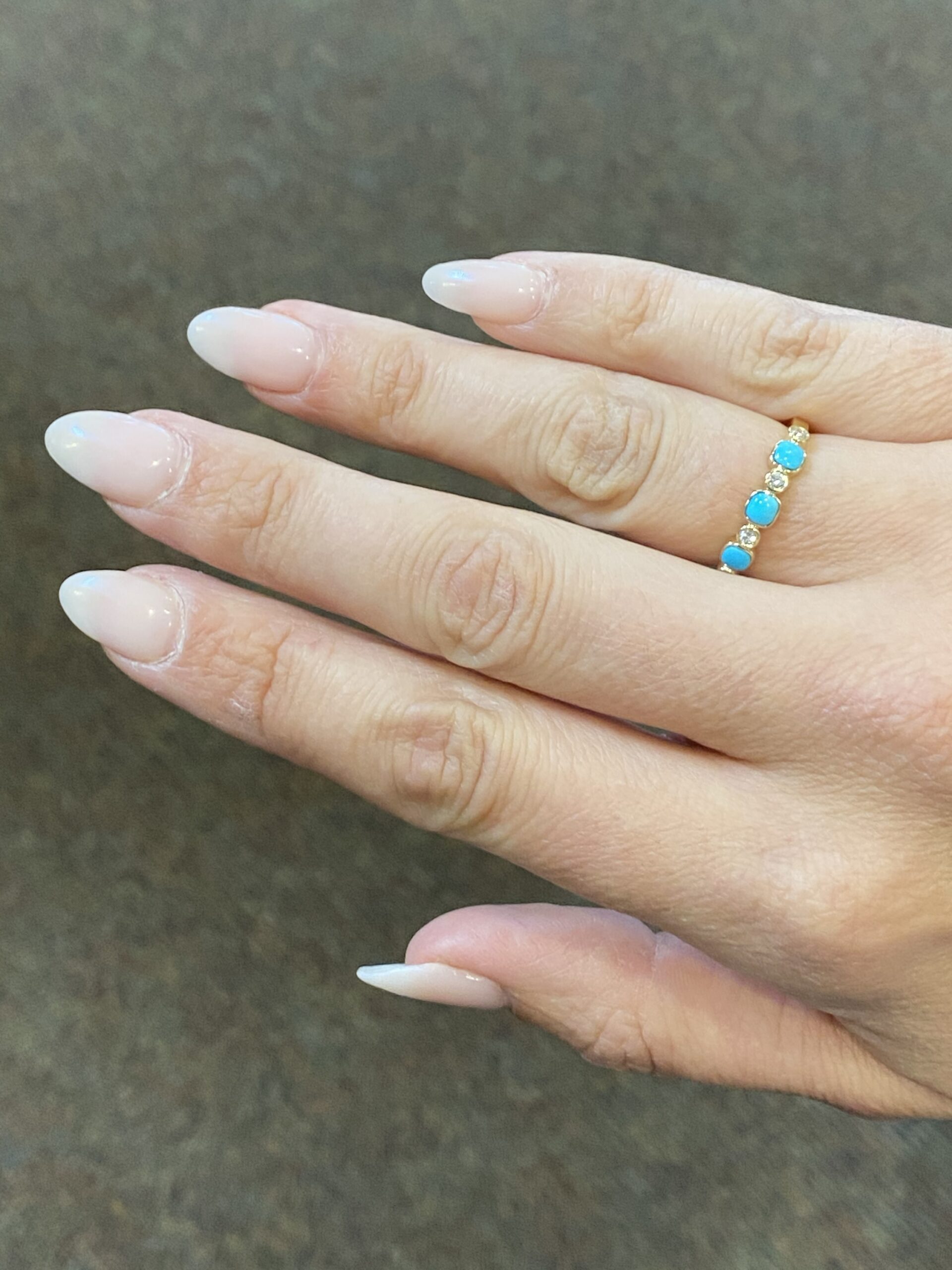 14k Yellow Gold Genuine Turquoise & Diamond Bezel Set Band - Image 7