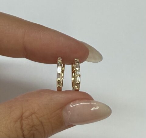 14k Yellow Gold Baguette Diamond Hoop Earrings