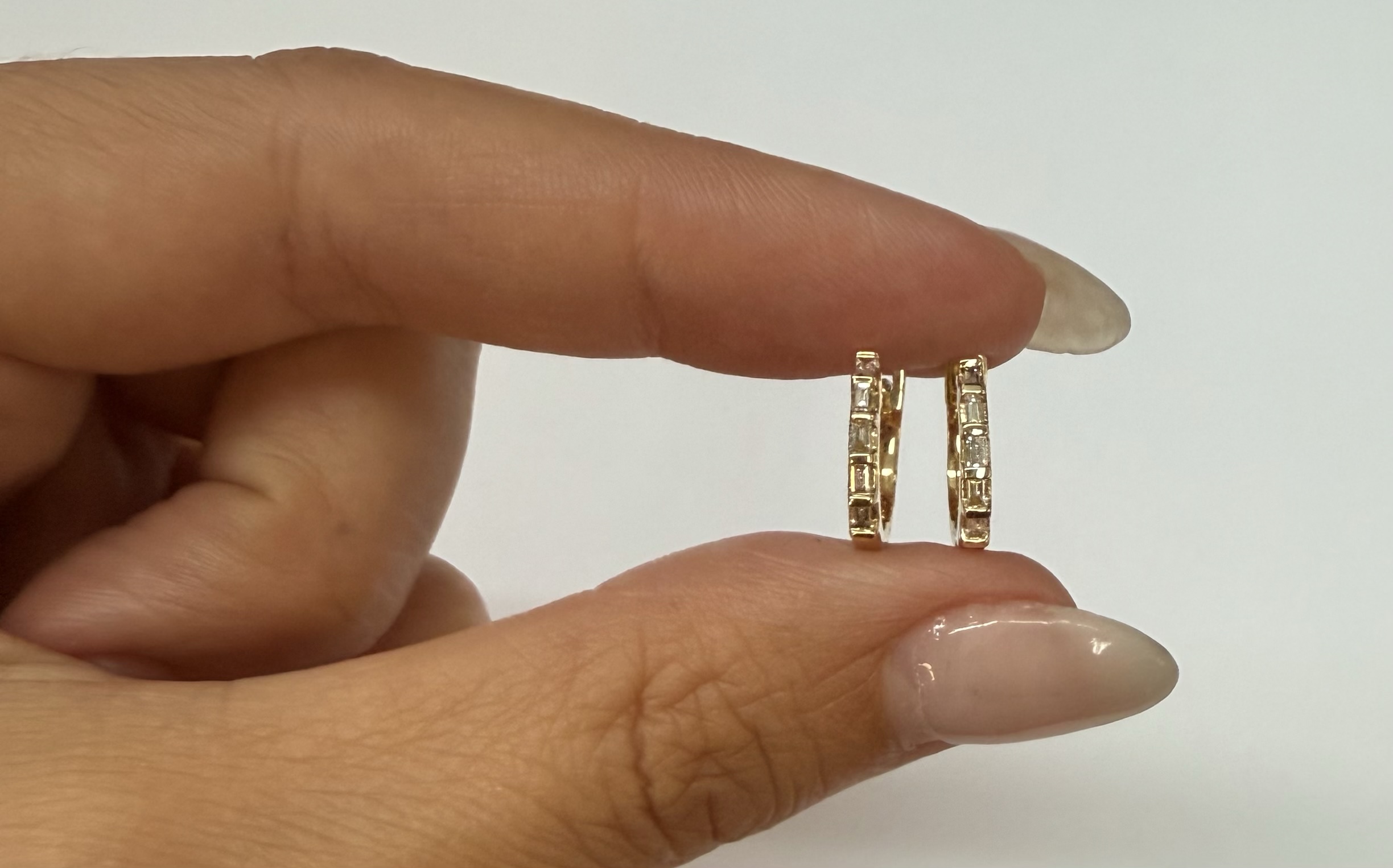 14k Yellow Gold Baguette Diamond Hoop Earrings - Image 3
