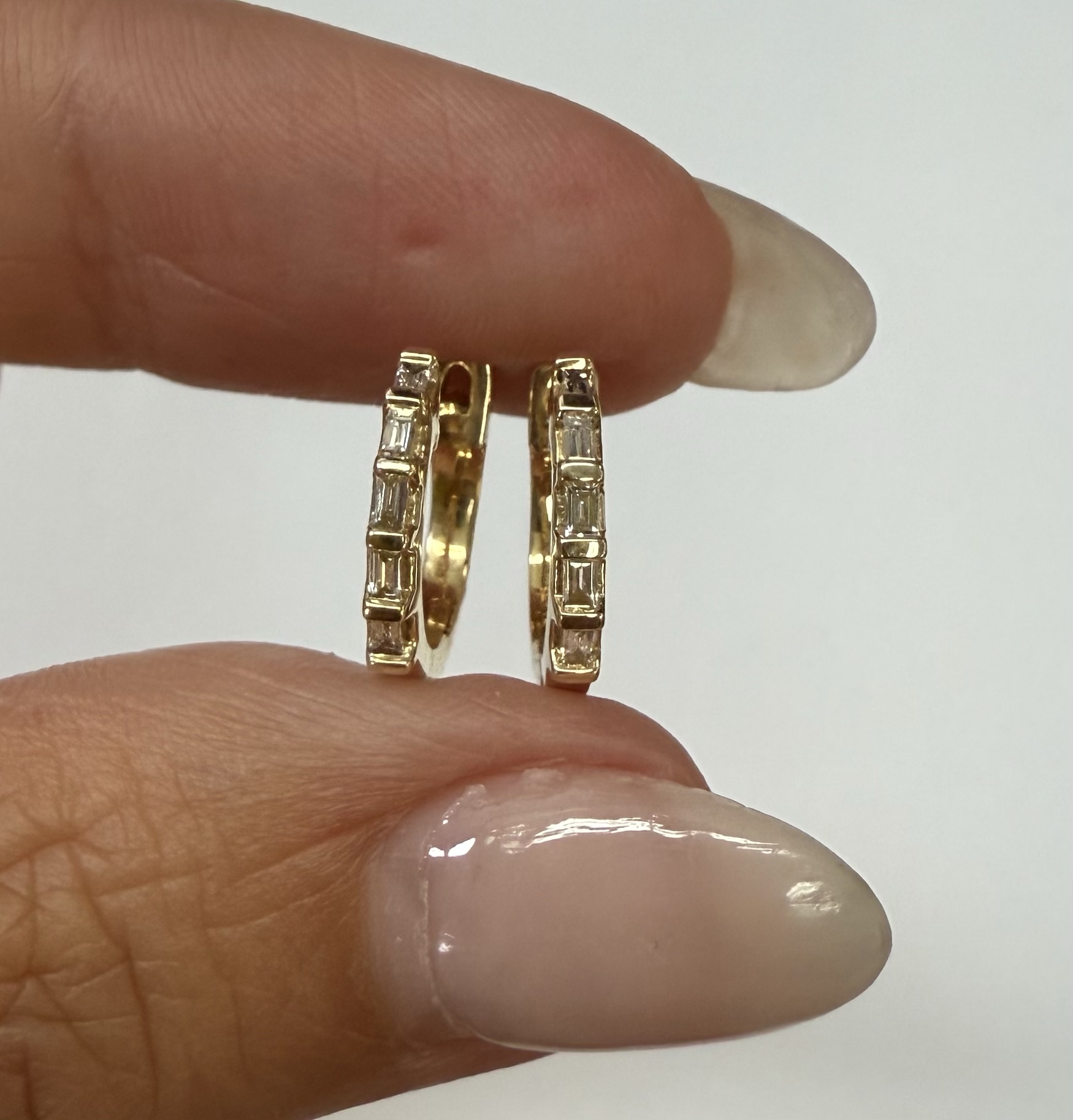 14k Yellow Gold Baguette Diamond Hoop Earrings - Image 9