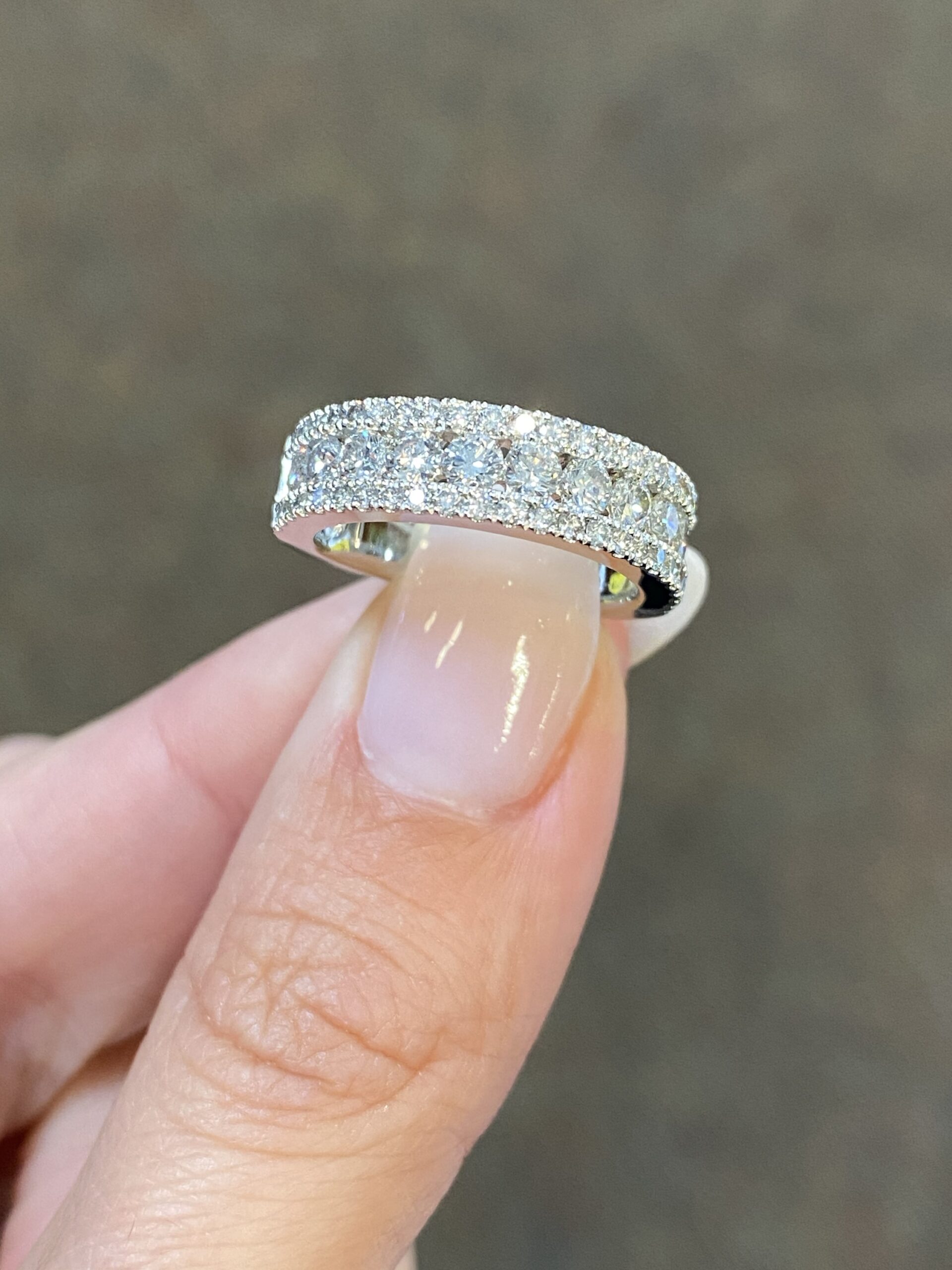 Platinum Genuine 1.45 Cttw Round Brilliant Cut Diamond 3 Row Band