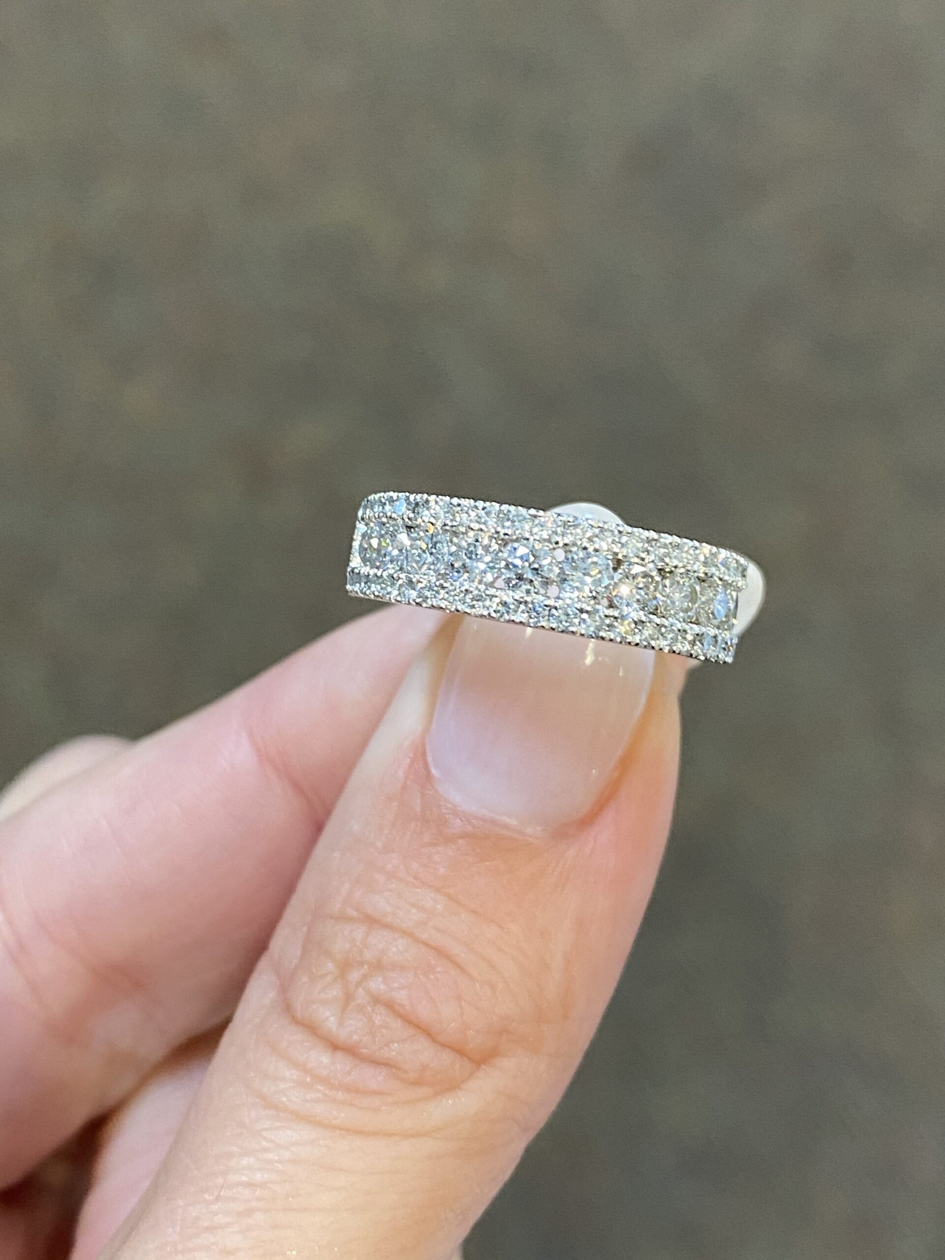 Platinum Genuine 1.45 Cttw Round Brilliant Cut Diamond 3 Row Band - Image 2