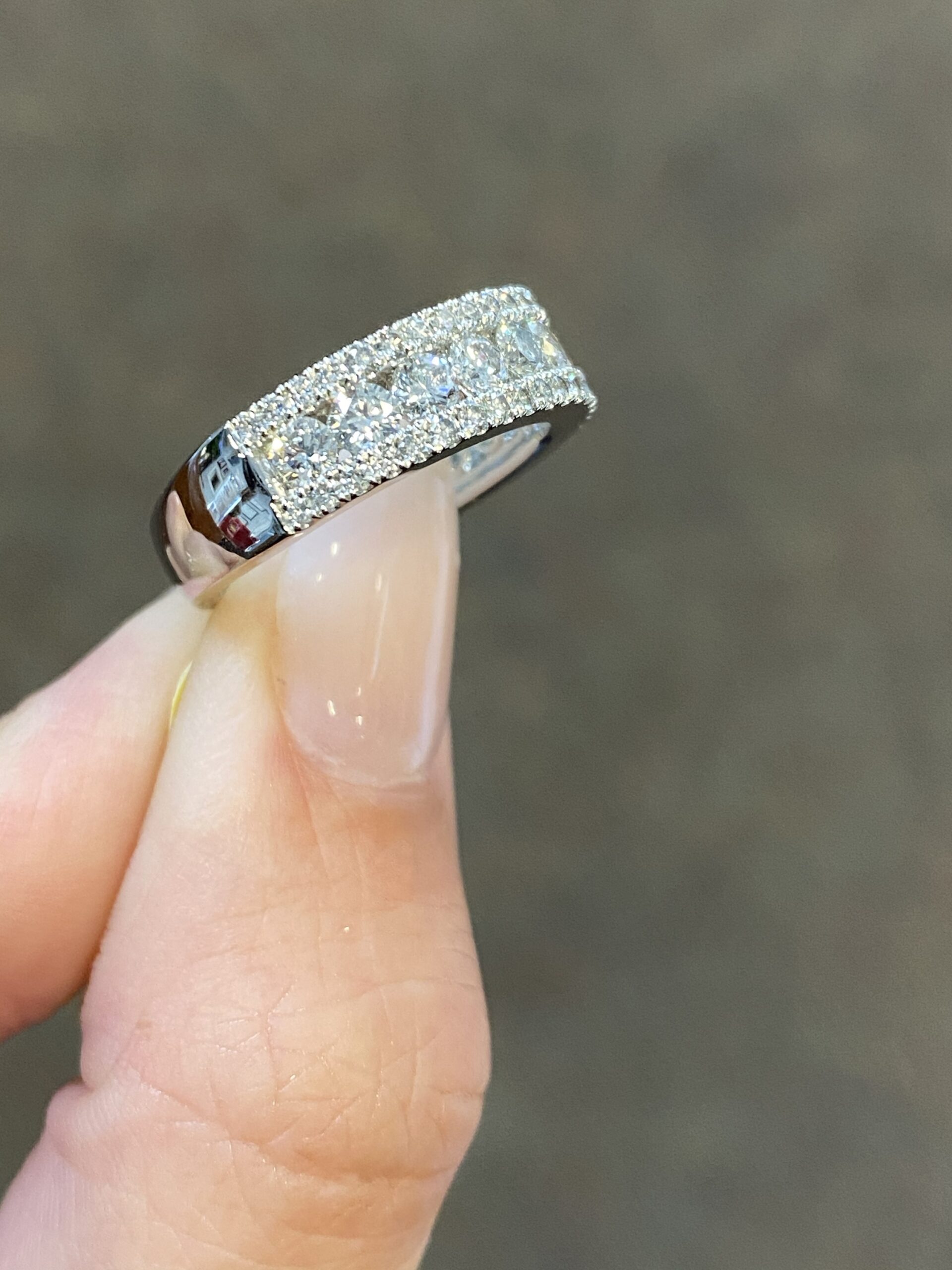 Platinum Genuine 1.45 Cttw Round Brilliant Cut Diamond 3 Row Band - Image 3