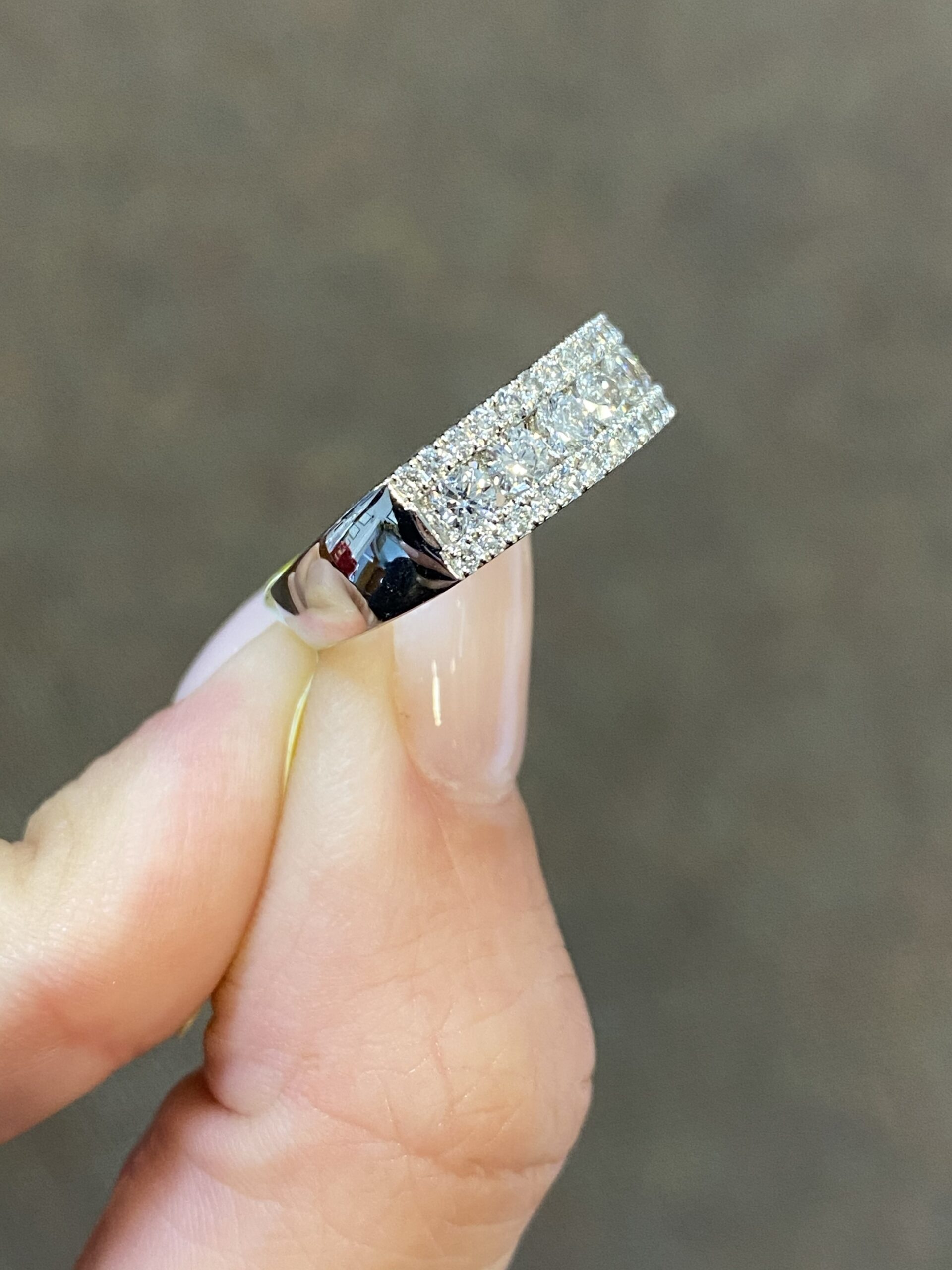 Platinum Genuine 1.45 Cttw Round Brilliant Cut Diamond 3 Row Band - Image 4