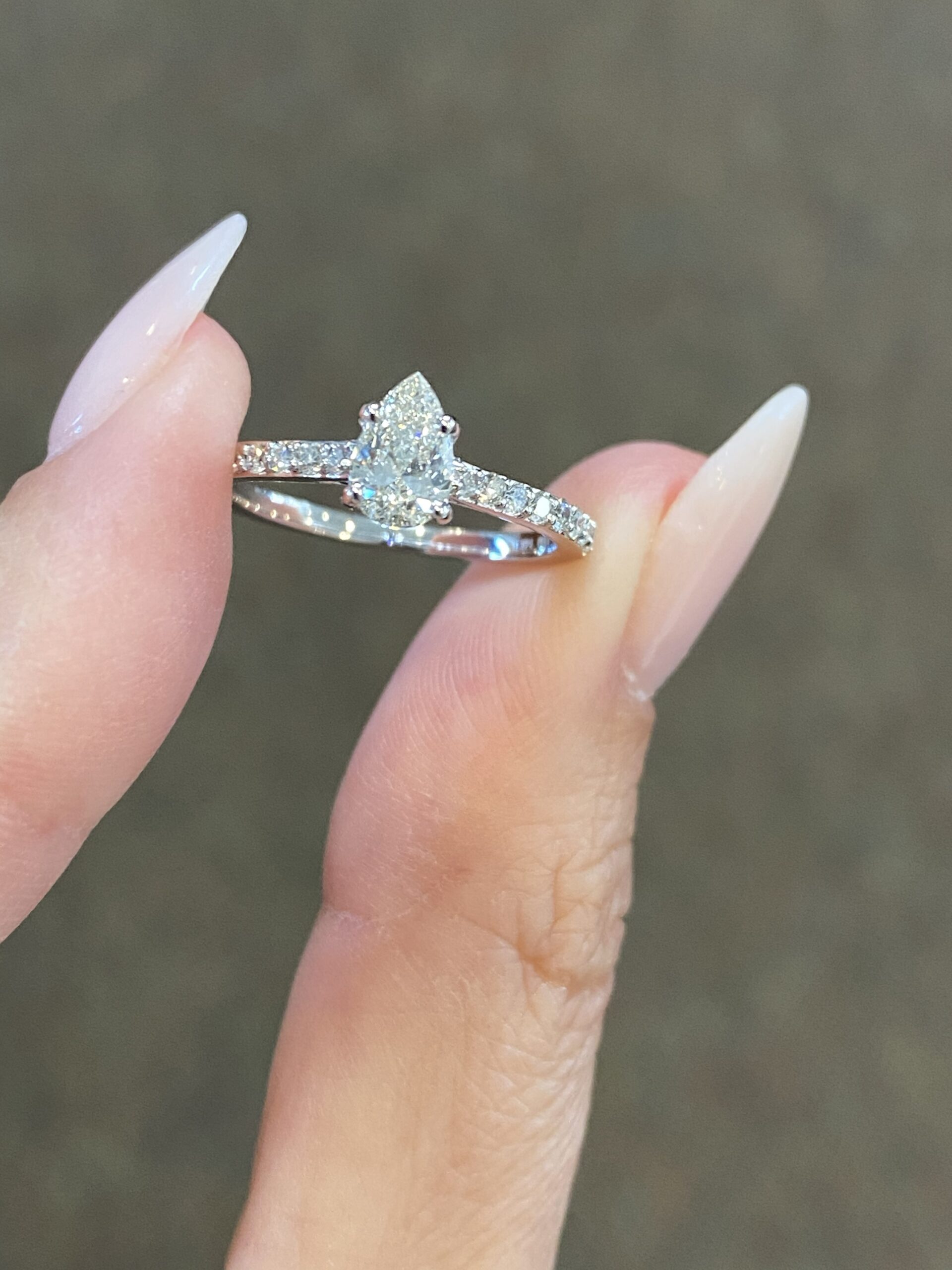 14k White Gold Genuine 1/2 Carat Pear Shape Diamond Solitaire Engagement Ring