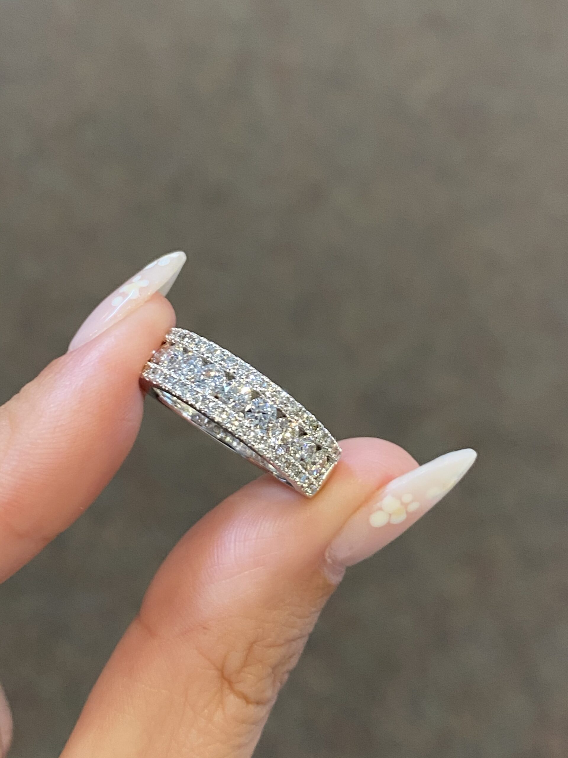 14k White Gold 1.40 Cttw Genuine Round Brilliant Cut Diamond 3 Row Band - Image 3