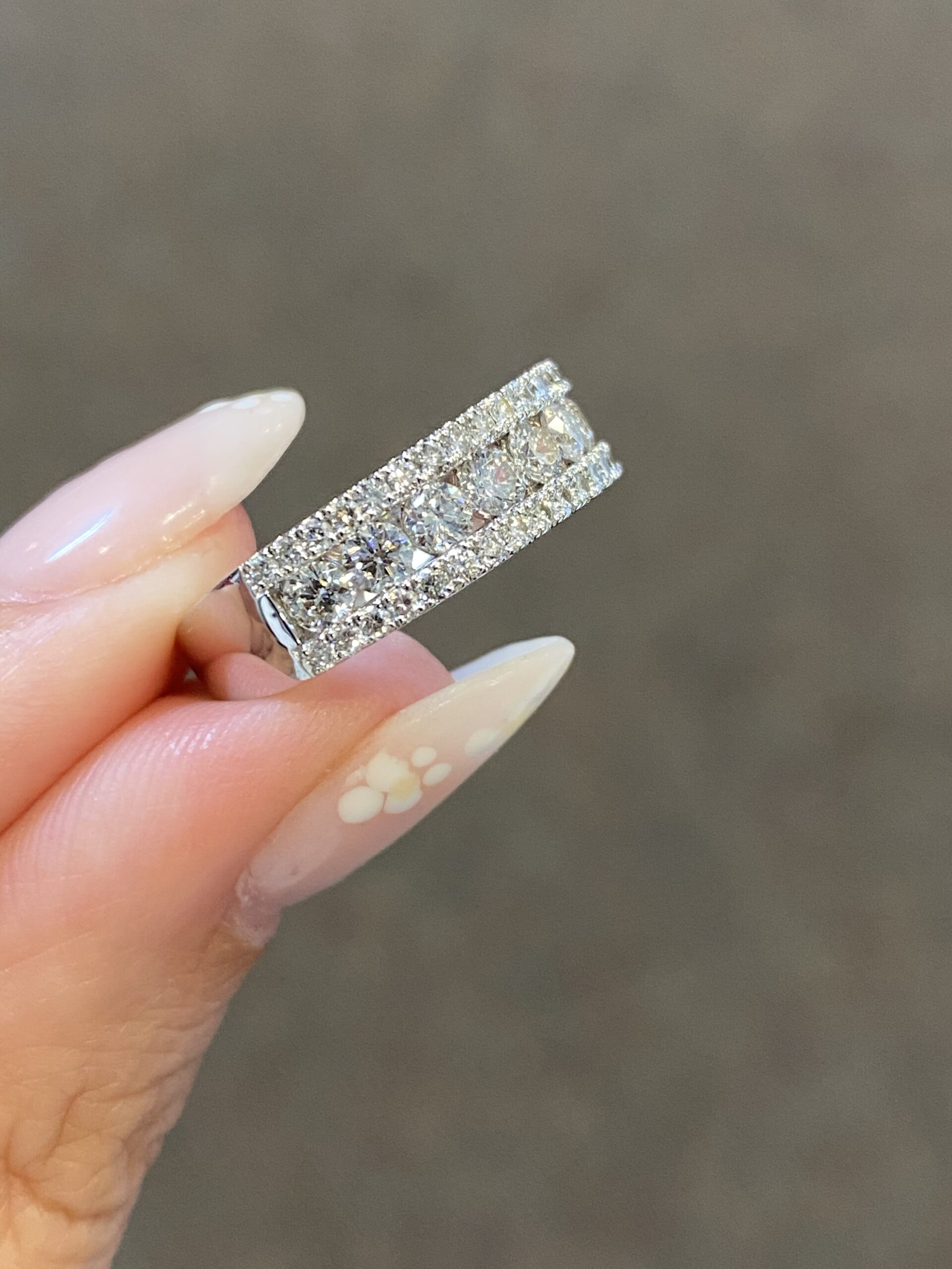 14k White Gold 1.40 Cttw Genuine Round Brilliant Cut Diamond 3 Row Band - Image 4