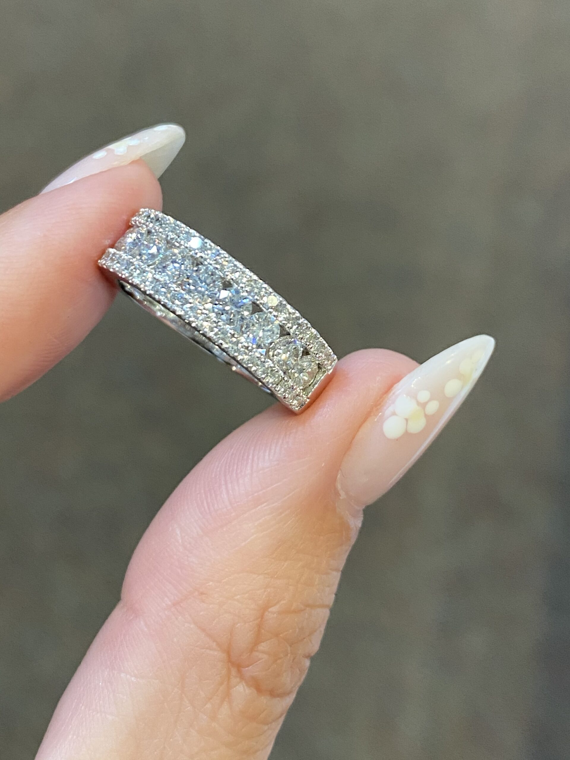 14k White Gold 1.40 Cttw Genuine Round Brilliant Cut Diamond 3 Row Band - Image 9