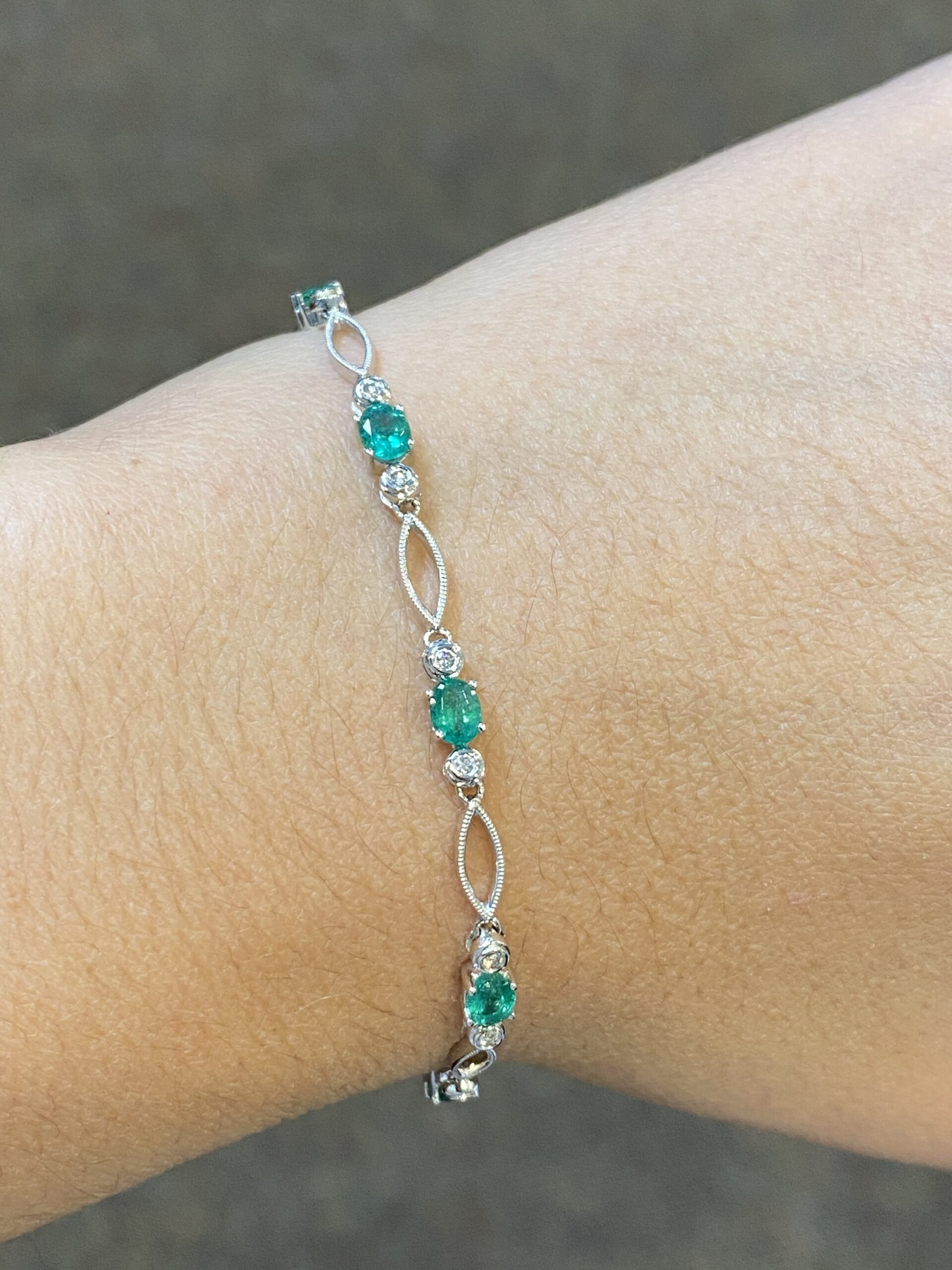 14k White Gold Genuine 2.16 Cttw Emerald & Diamond Bracelet - Image 4