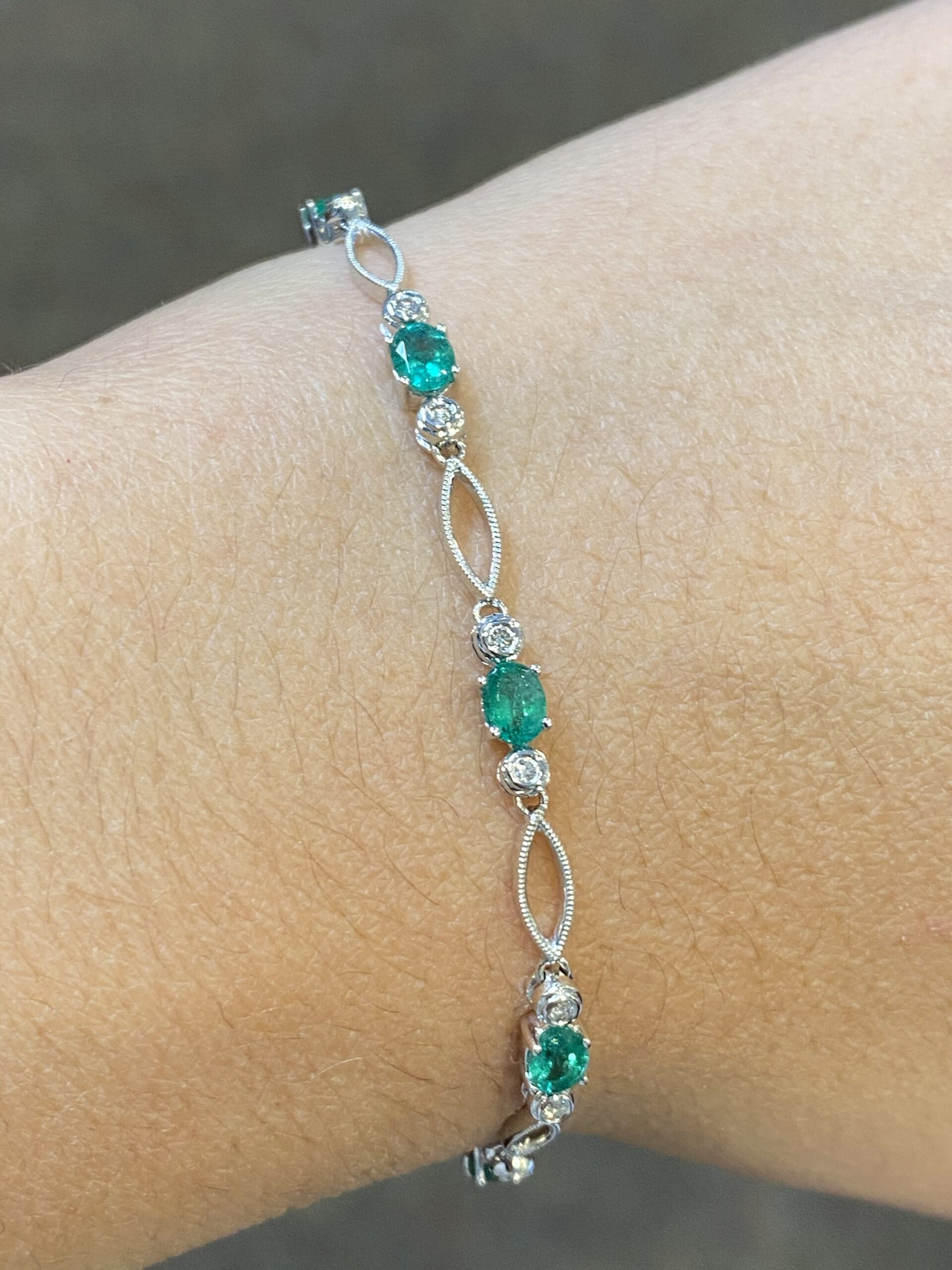 14k White Gold Genuine 2.16 Cttw Emerald & Diamond Bracelet - Image 3