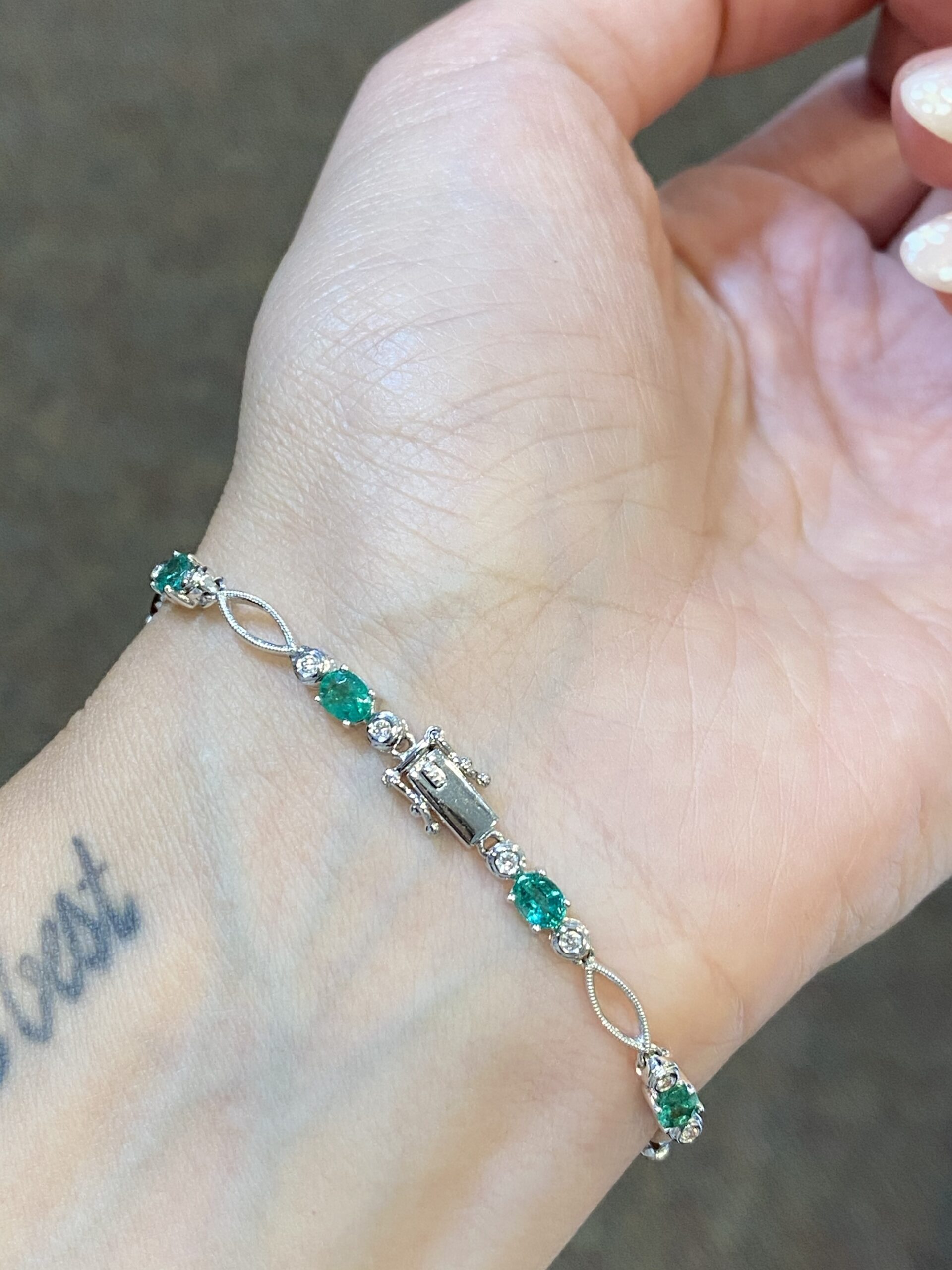 14k White Gold Genuine 2.16 Cttw Emerald & Diamond Bracelet - Image 8