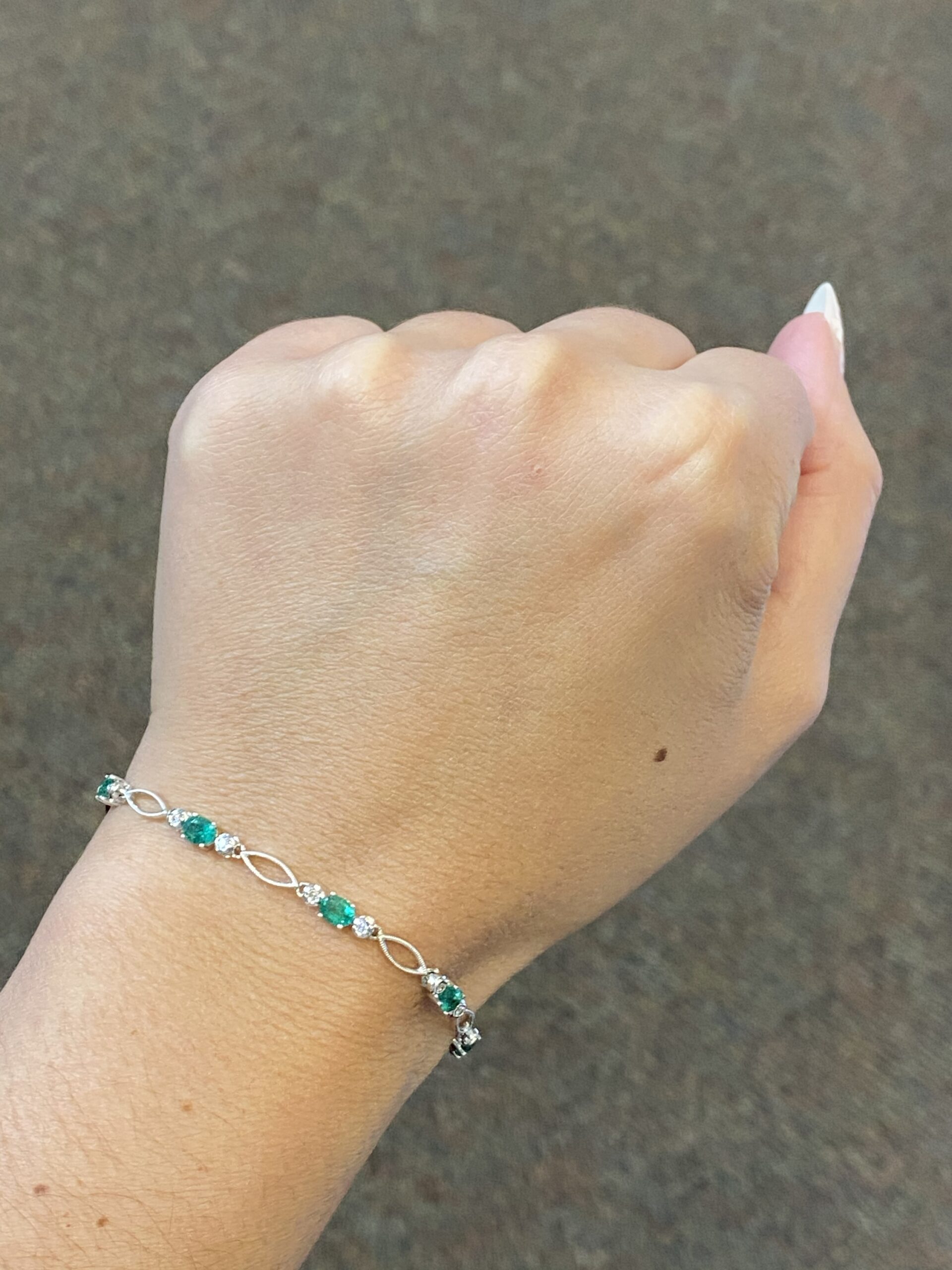 14k White Gold Genuine 2.16 Cttw Emerald & Diamond Bracelet - Image 6