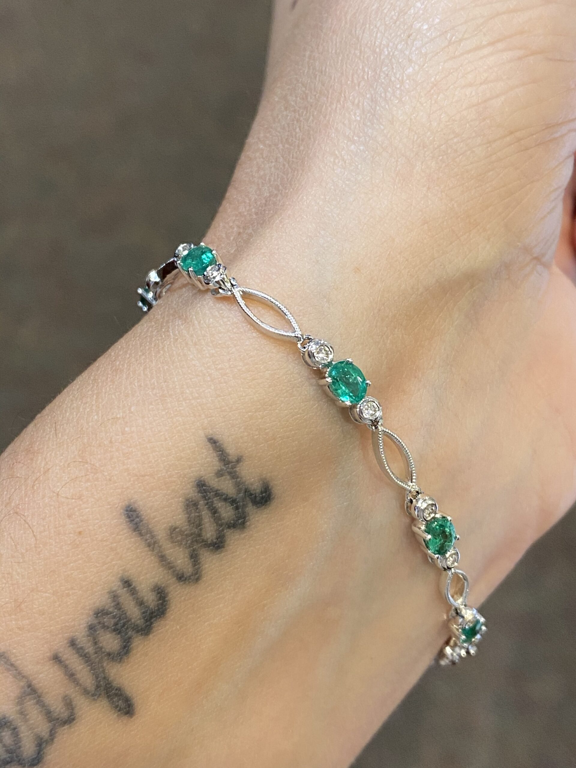 14k White Gold Genuine 2.16 Cttw Emerald & Diamond Bracelet - Image 5