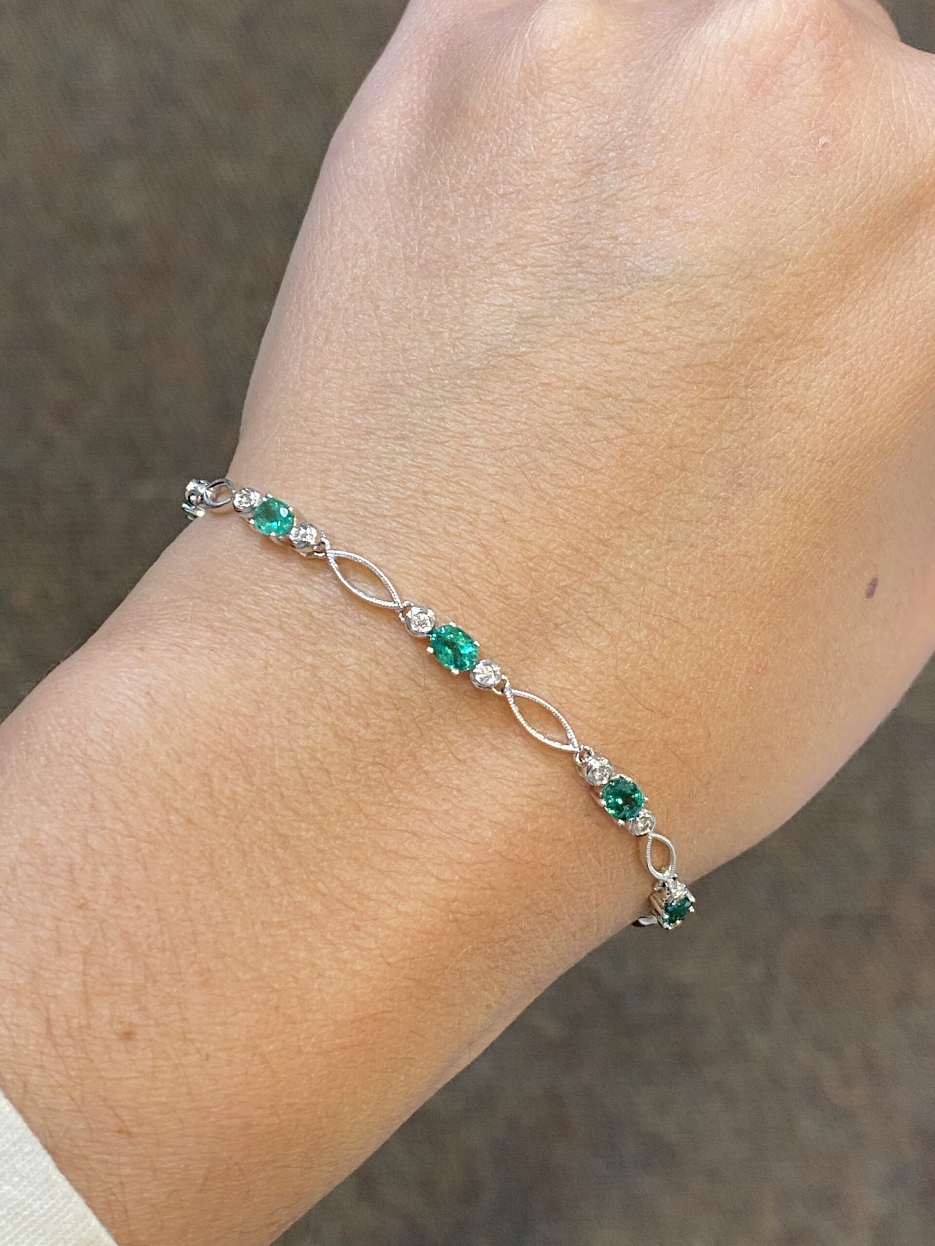 14k White Gold Genuine 2.16 Cttw Emerald & Diamond Bracelet - Image 2