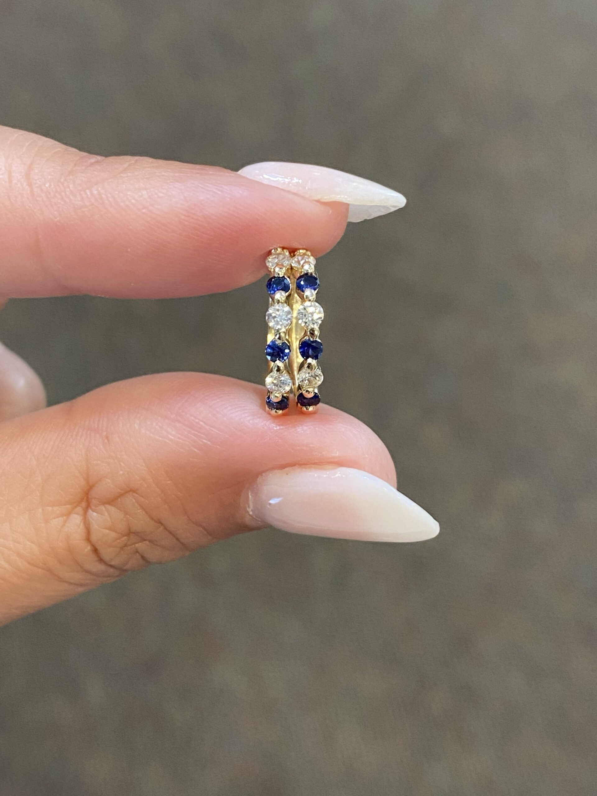 14k Yellow Gold Genuine Sapphire & Diamond Huggy Hoop Earrings