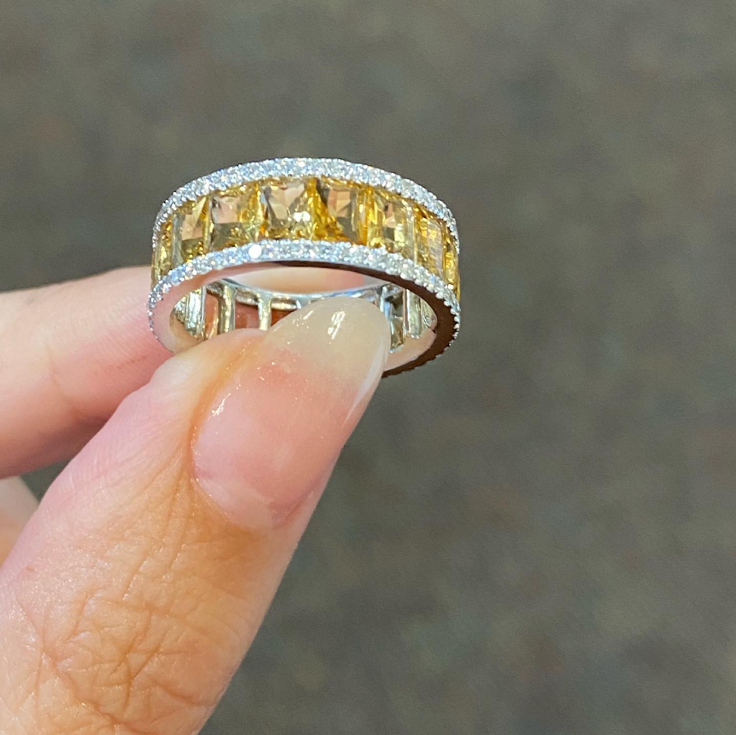 18k White Gold Genuine 8 Cttw Citrine & Diamond Eternity Band - Image 9