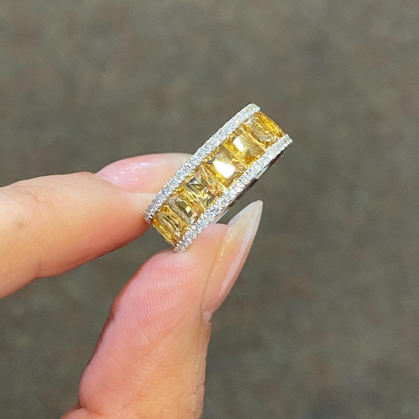 18k White Gold Genuine 8 Cttw Citrine & Diamond Eternity Band - Image 4