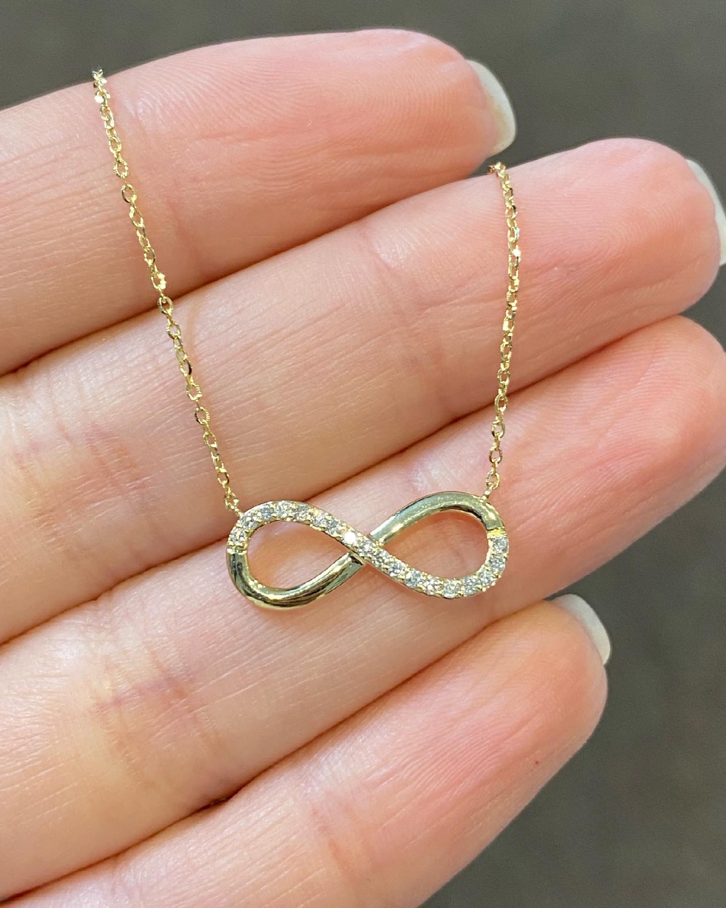 14k Yellow Gold Genuine Diamond Infinity Motif Pendant