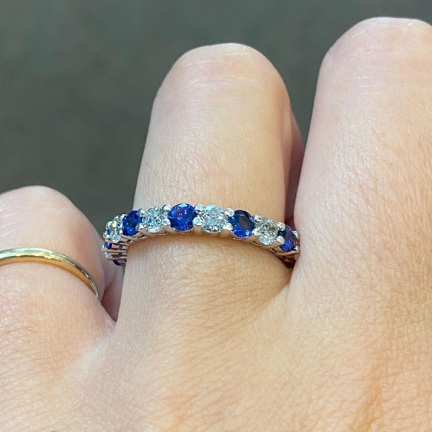 14k White Gold Genuine Sapphire & Diamond Eternity Band - Image 11