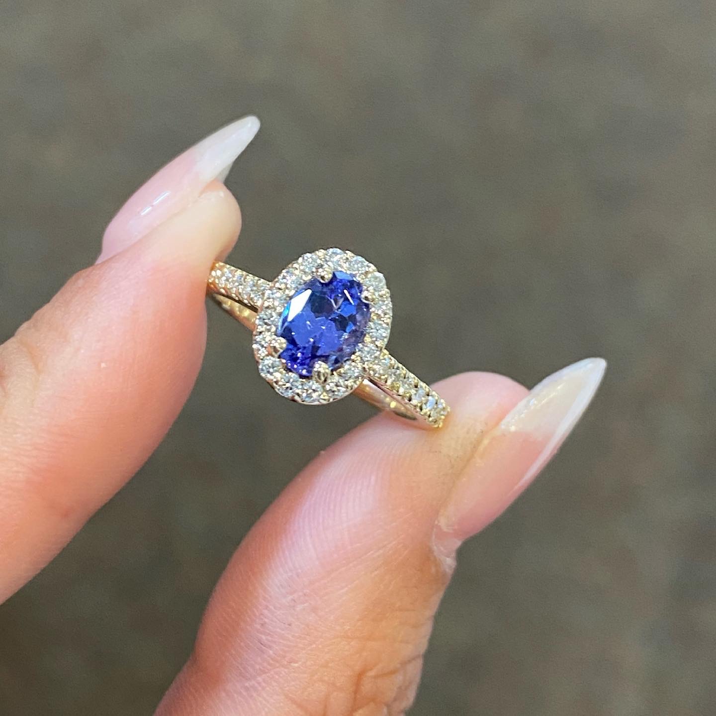 14k Yellow Gold Genuine .85 Cttw Tanzanite & Diamond Halo Ring - Image 2