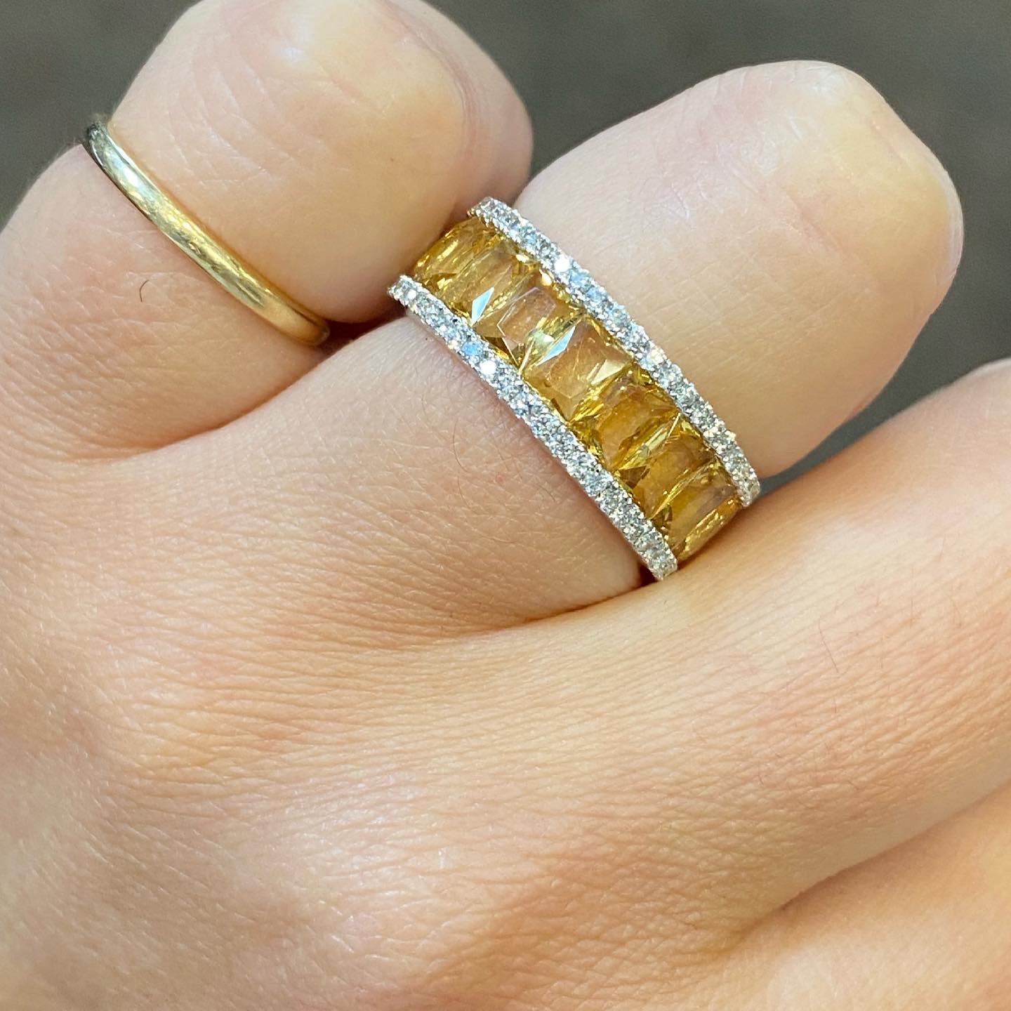 18k White Gold Genuine 8 Cttw Citrine & Diamond Eternity Band - Image 5