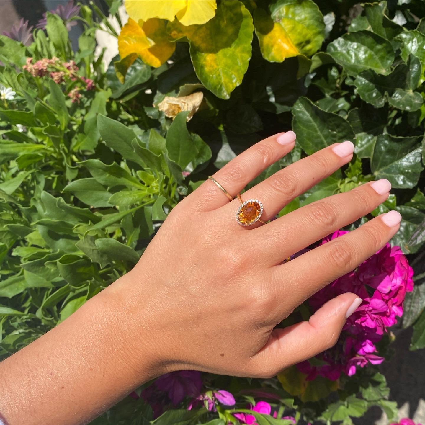 18k Yellow Gold Genuine Citrine & Swarovski Crystal Halo Ring - Image 5