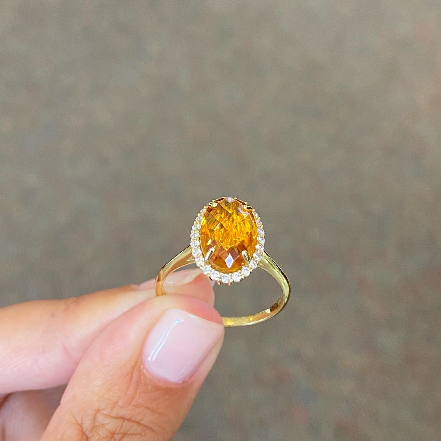 18k Yellow Gold Genuine Citrine & Swarovski Crystal Halo Ring - Image 3
