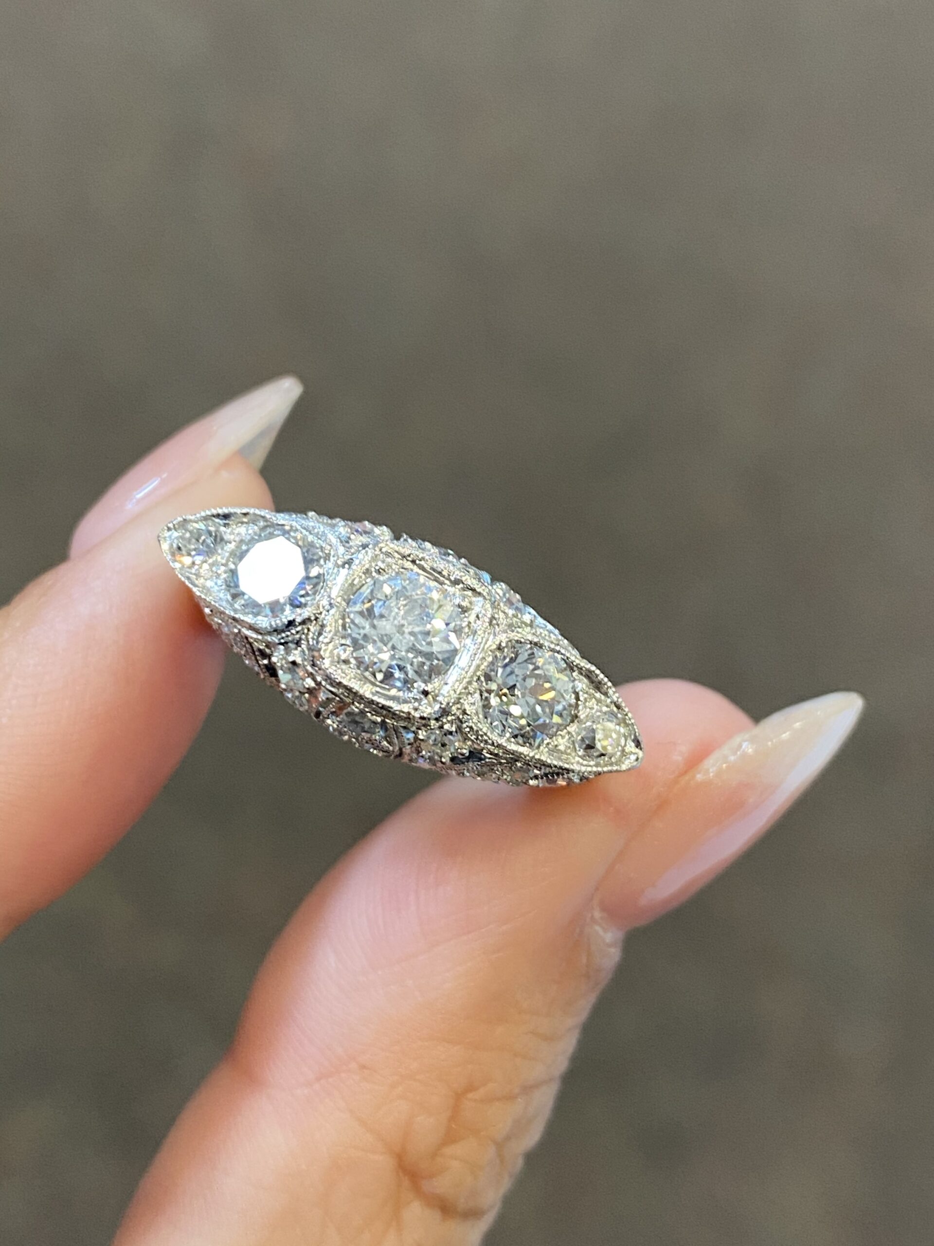 Antique Platinum Edwardian Cocktail Ring - Image 4